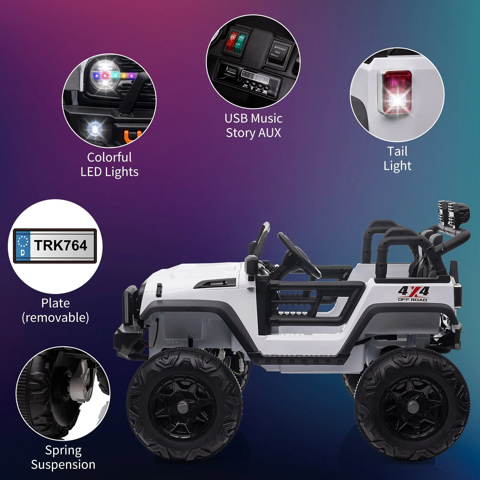 2 Seats 24V Ride on Truck with Remote Control Car Toy for 3-8 Kids White