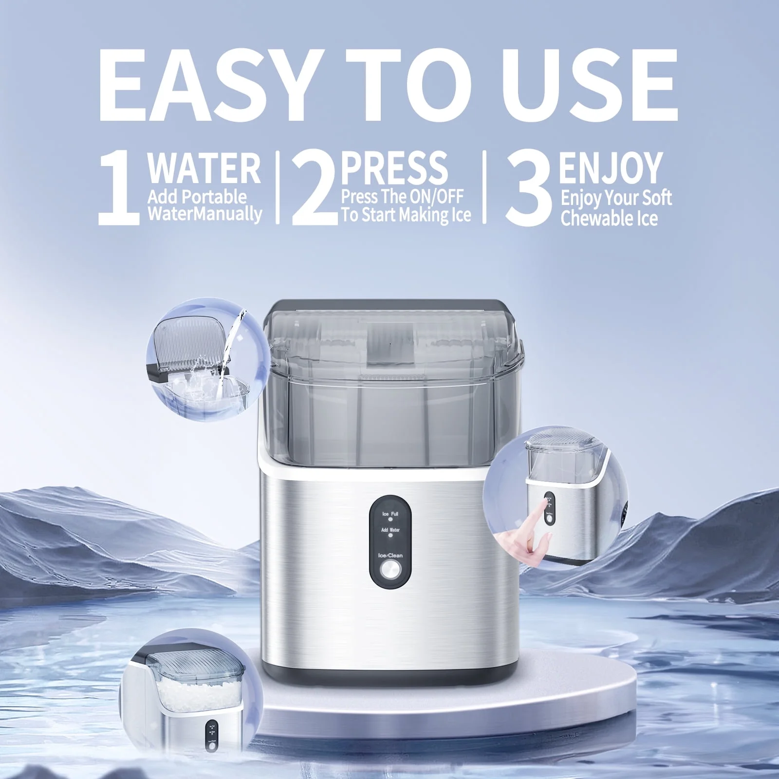 Havato Nugget Portable Pellet Ice Maker with Self-Cleaning Function, 33lbs/24H, Easy  Operate, Suitable for Home/Kitchen/Office and Parties, Stainless Steel Silver