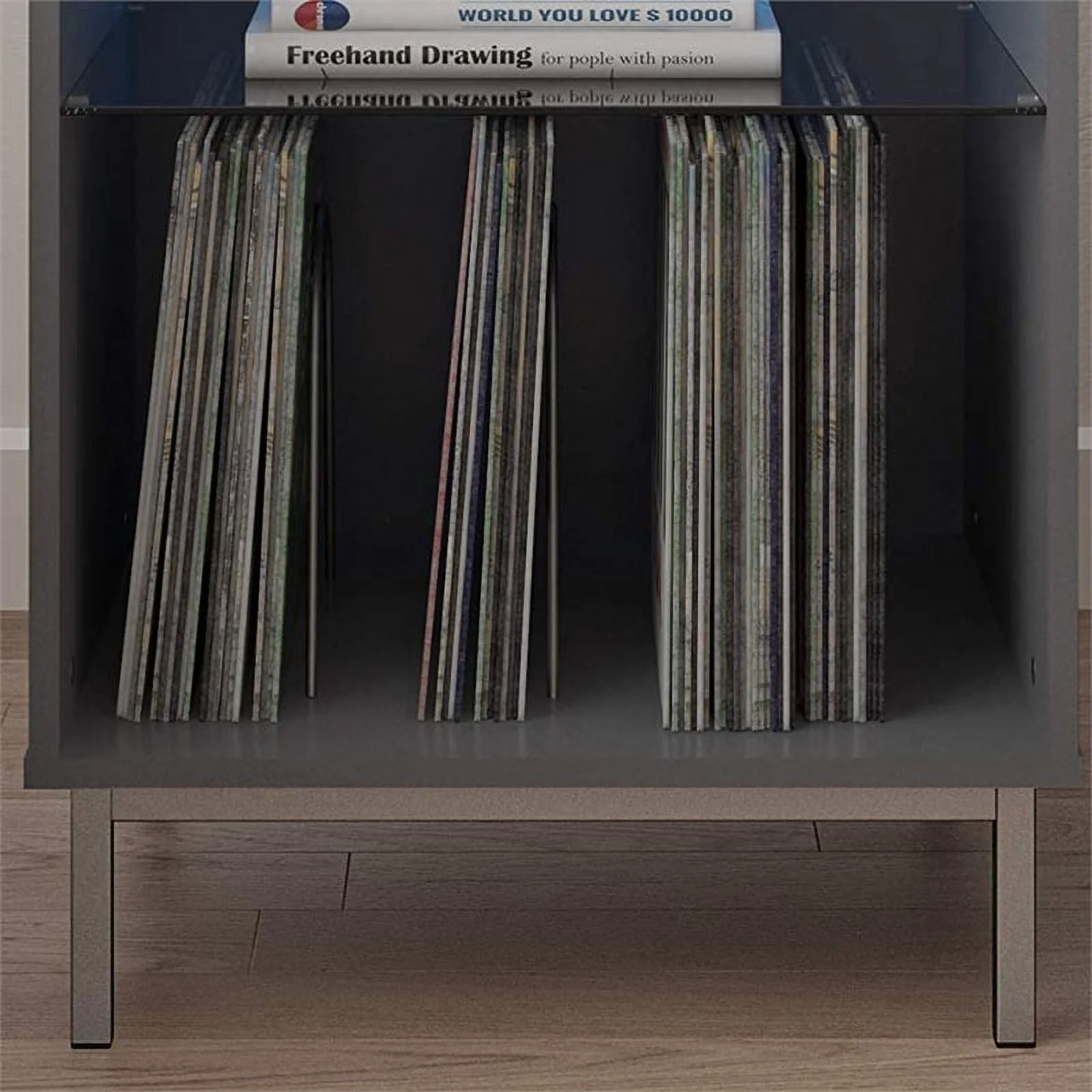 Pemberly Row Contemporary Turntable Stand in Graphite Gray