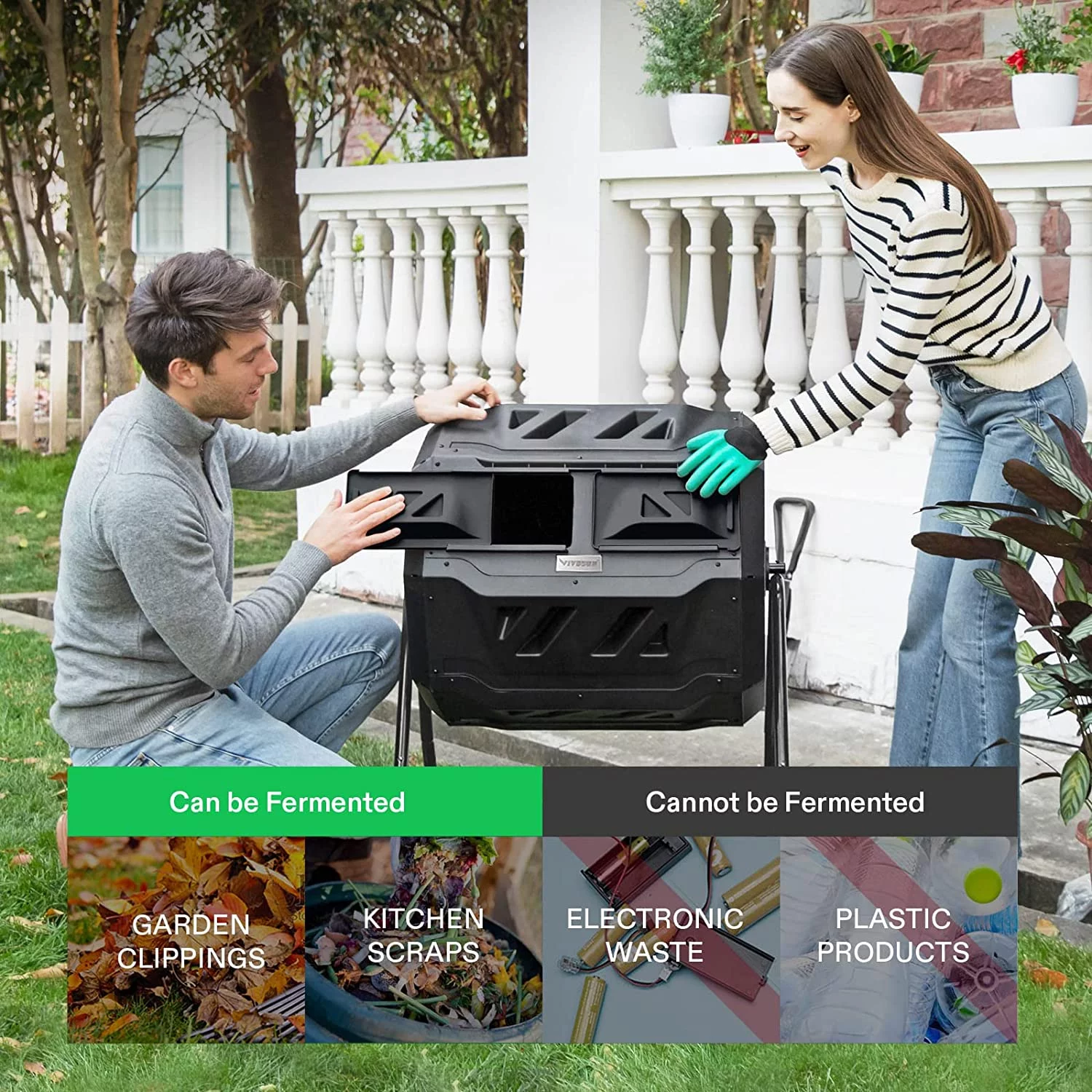 VIVOSUN Tumbling Composter Dual Rotating Batch Compost Bin 43 Gallon Black