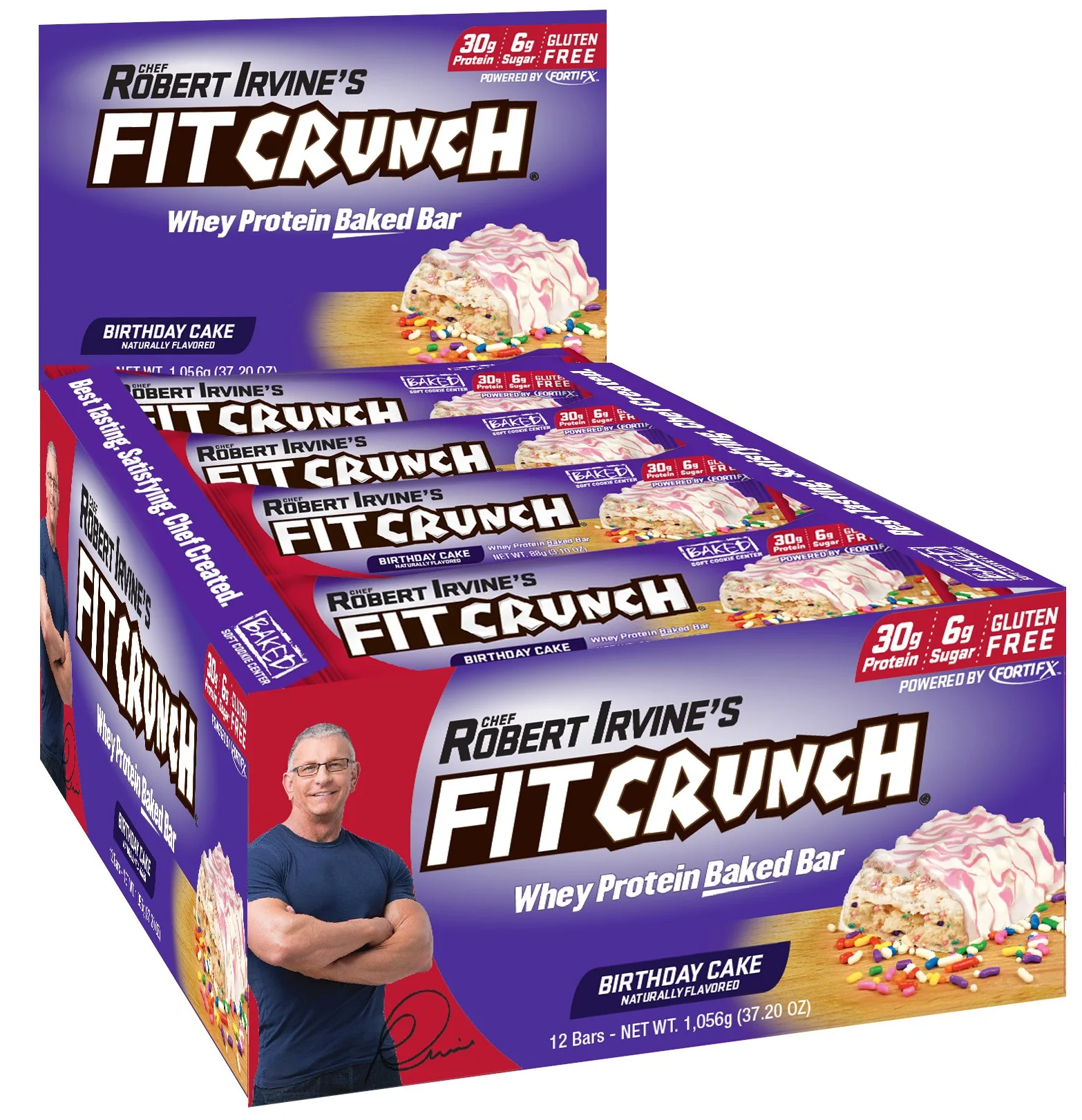 Fitcrunch whey protein baked bars, birthday cake, 12 ct