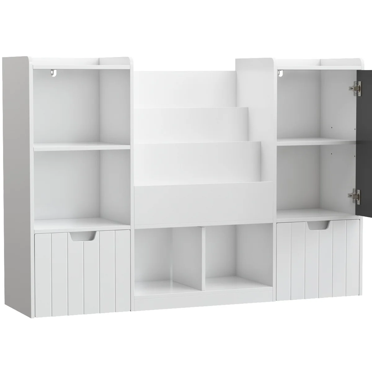 Homfa Kids Bookshelf with Blackboard, Nursery Bookcase with 4 Cubby, 3 Tier Book Rack with 2 Wood Toy Bin for Kids Room, White