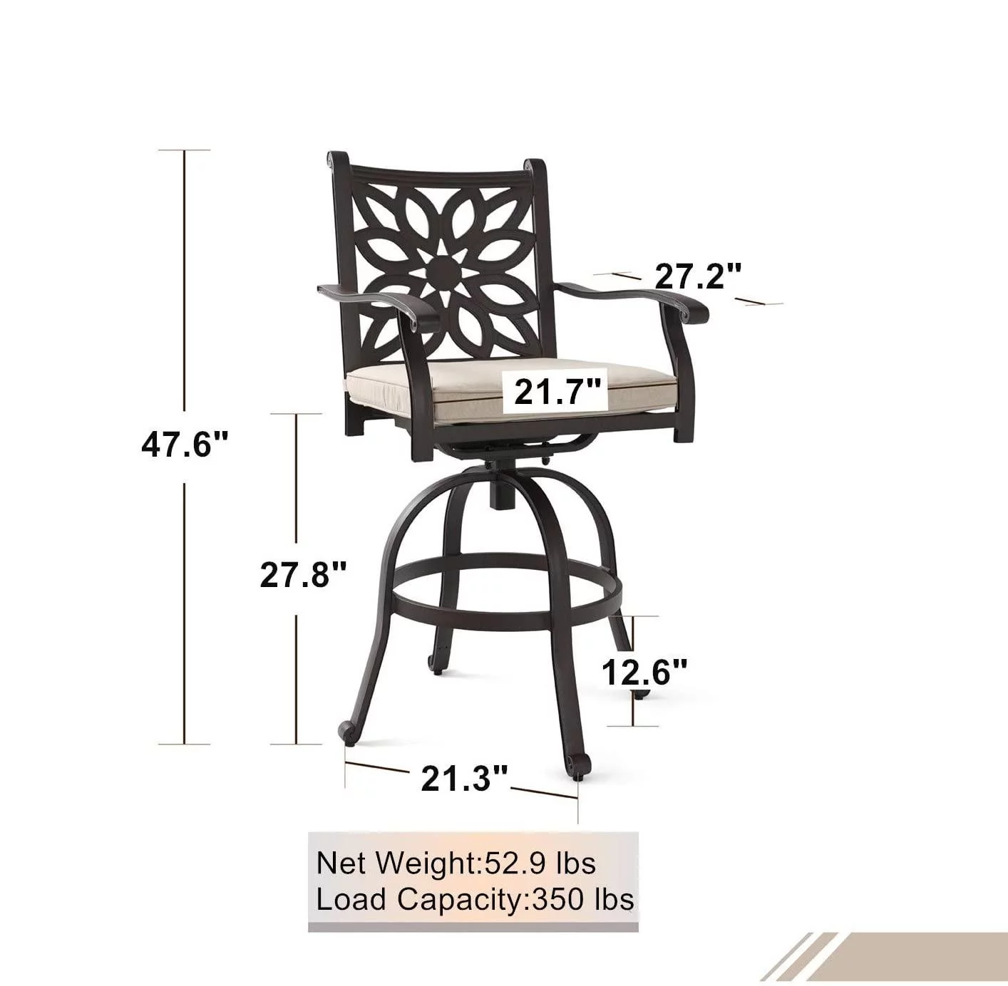 Sophia & William Cast Aluminum Outdoor Swivel Bar Stools with Seat Cushion-Set of 2