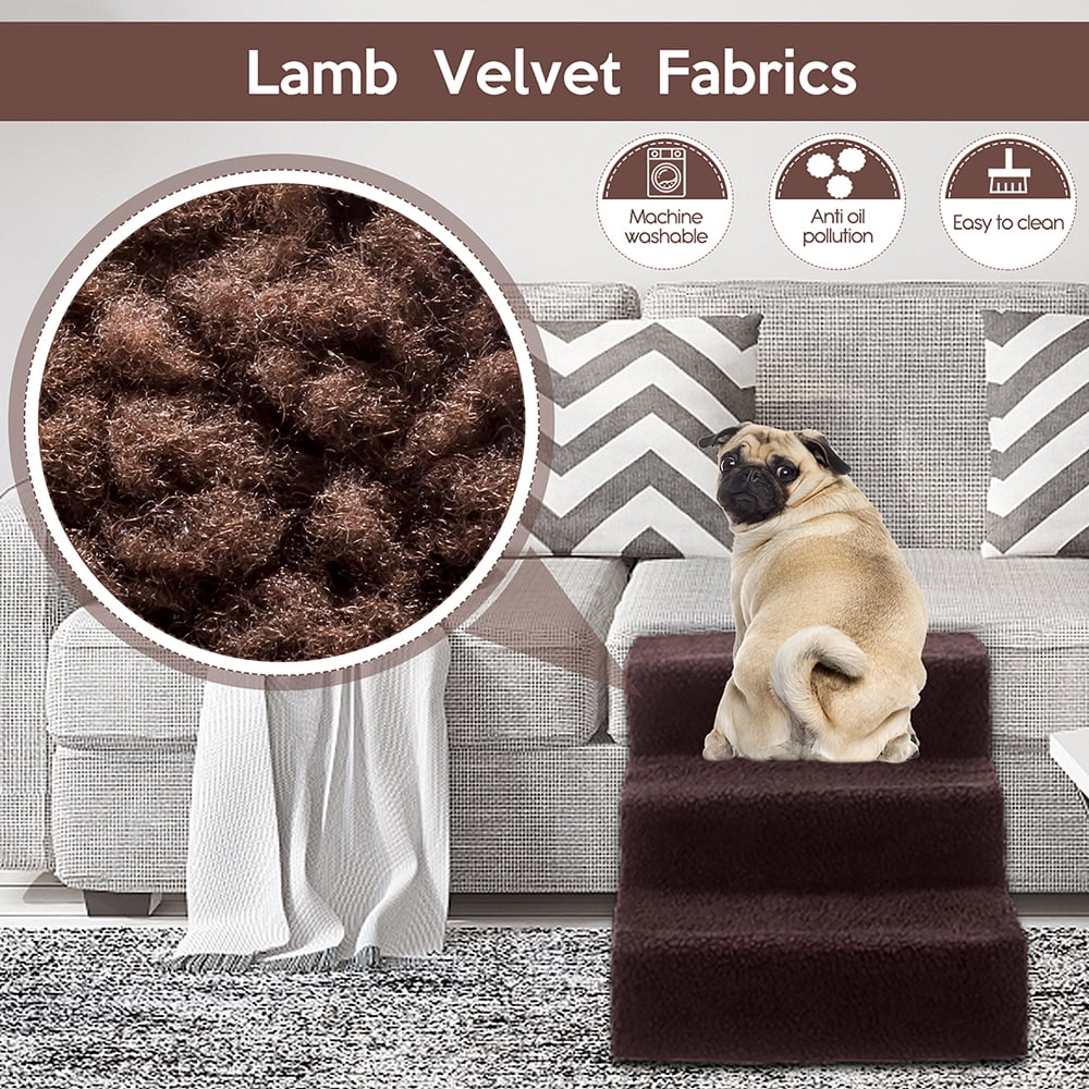 TOPMART 3 Step Pet Stair for Dogs,Non-Slip Plastic Dog Stair for High Beds,11.8''High,Brown
