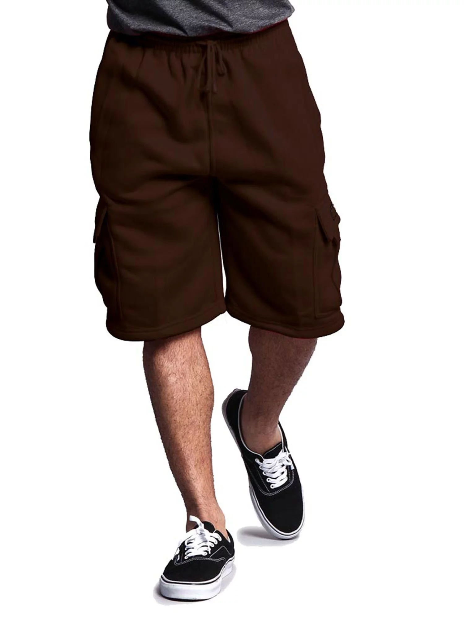 G-Style USA Men's Solid Fleece Cargo Shorts DFP1 - Brown - Medium