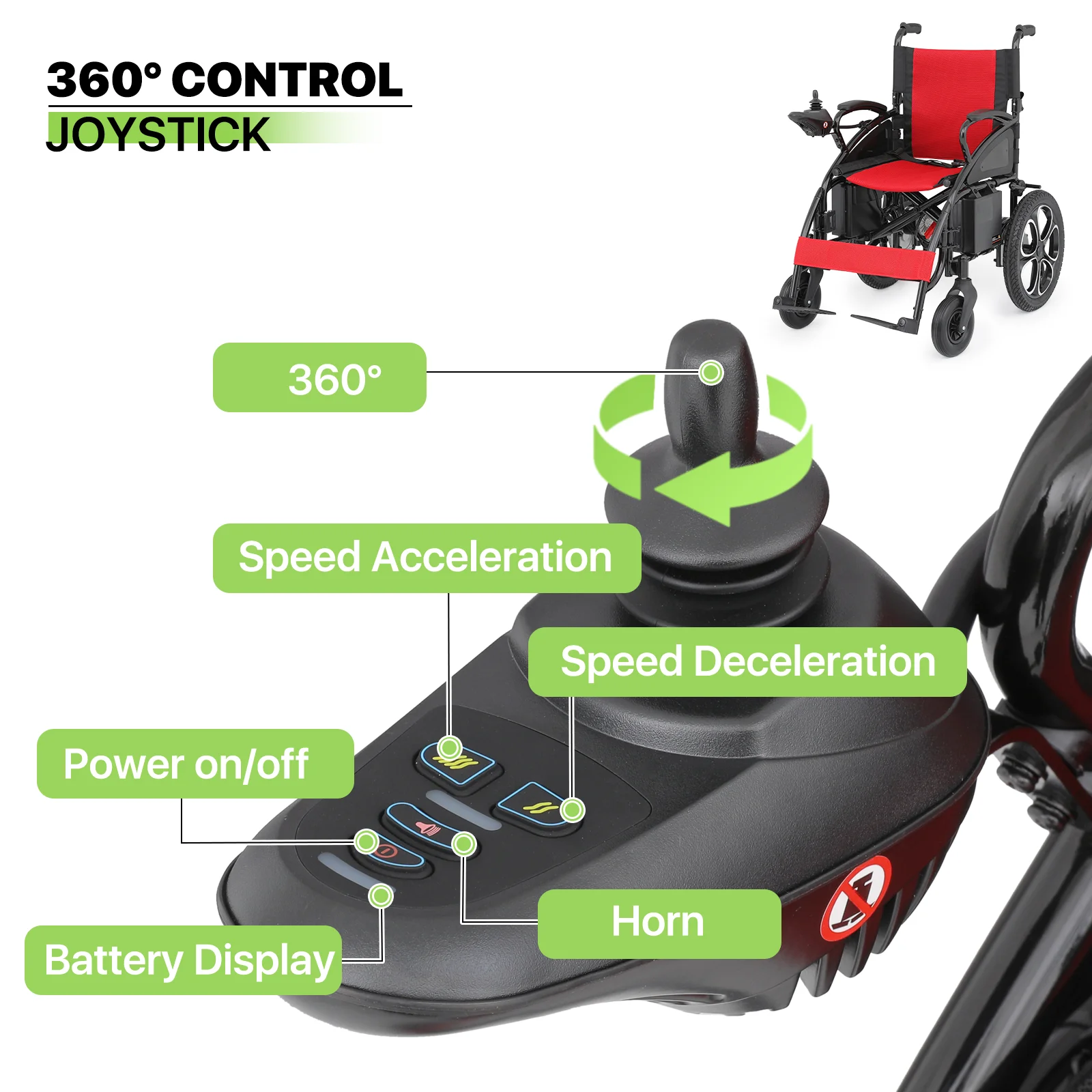 Magshion Electric Wheelchair for Adults Intelligent Power Wheelchairs Foldable w/Manual Brake, 12 Miles Long Travel Range, Red