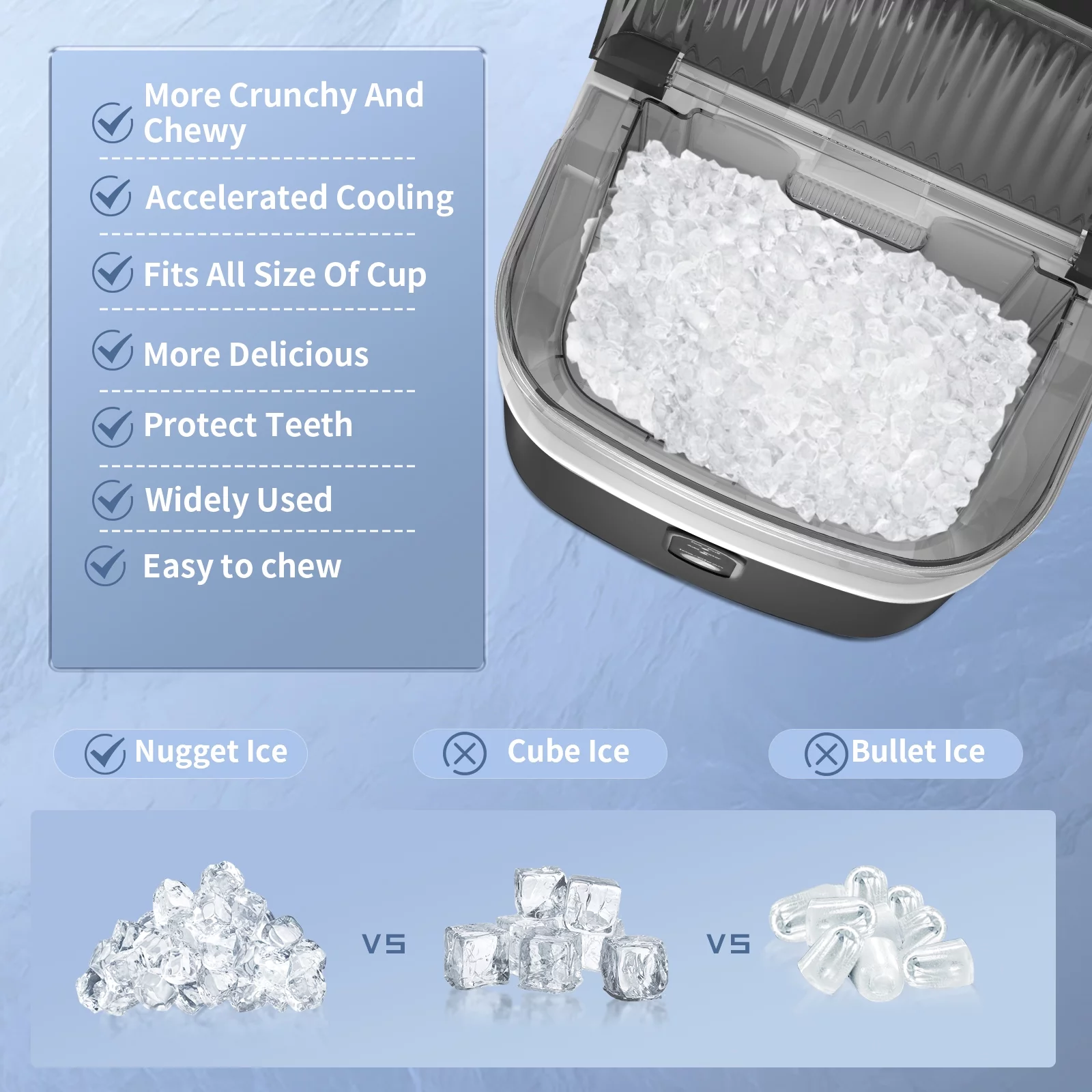 Auseo Nugget Ice Maker Countertop, Portable Ice Maker Machine with Self-Cleaning Function, 33lbs/24H, Easy Operation, Pellet Ice Maker for Home/Kitchen/Office/Party-Black