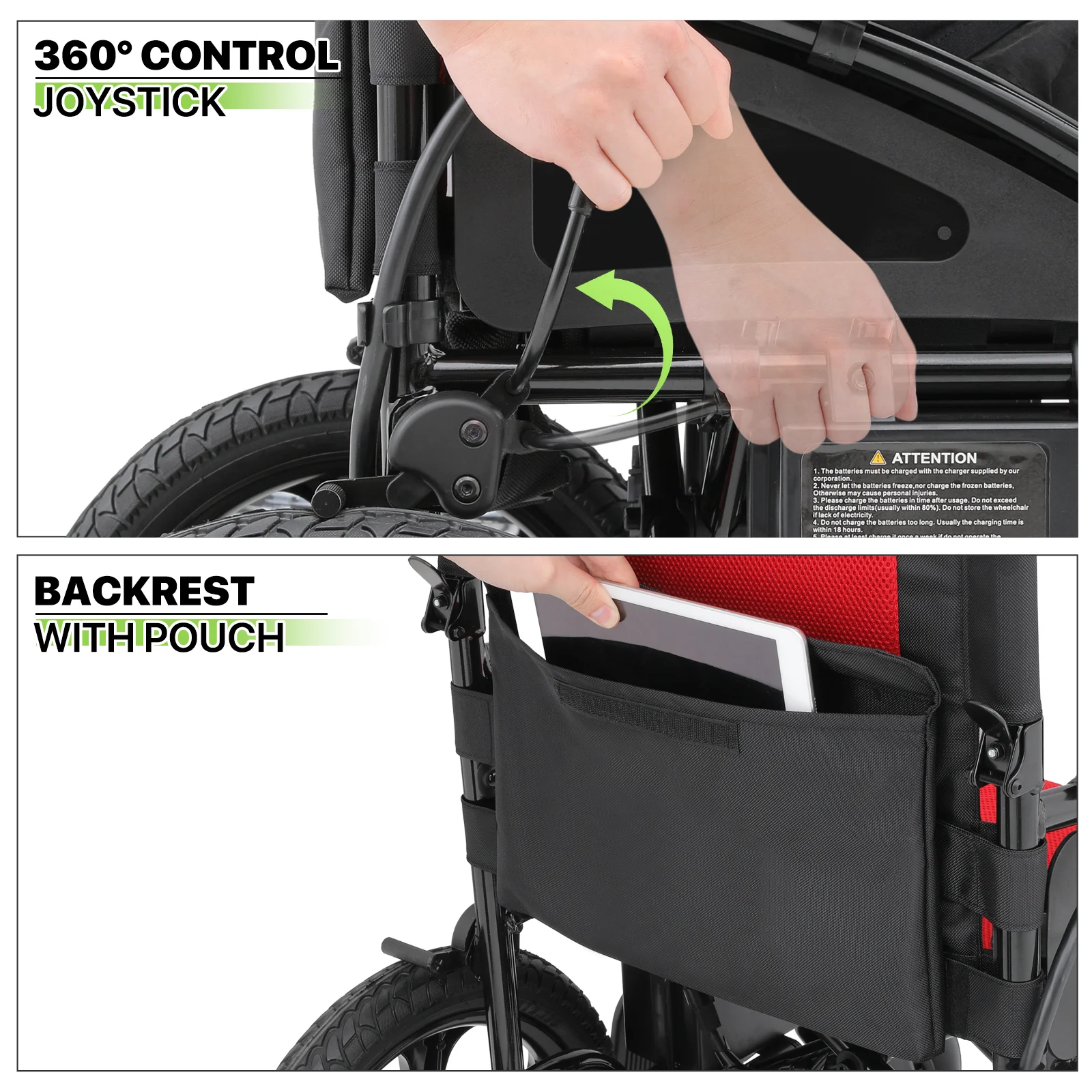 Magshion Electric Wheelchair for Adults Intelligent Power Wheelchairs Foldable w/Manual Brake, 12 Miles Long Travel Range, Red