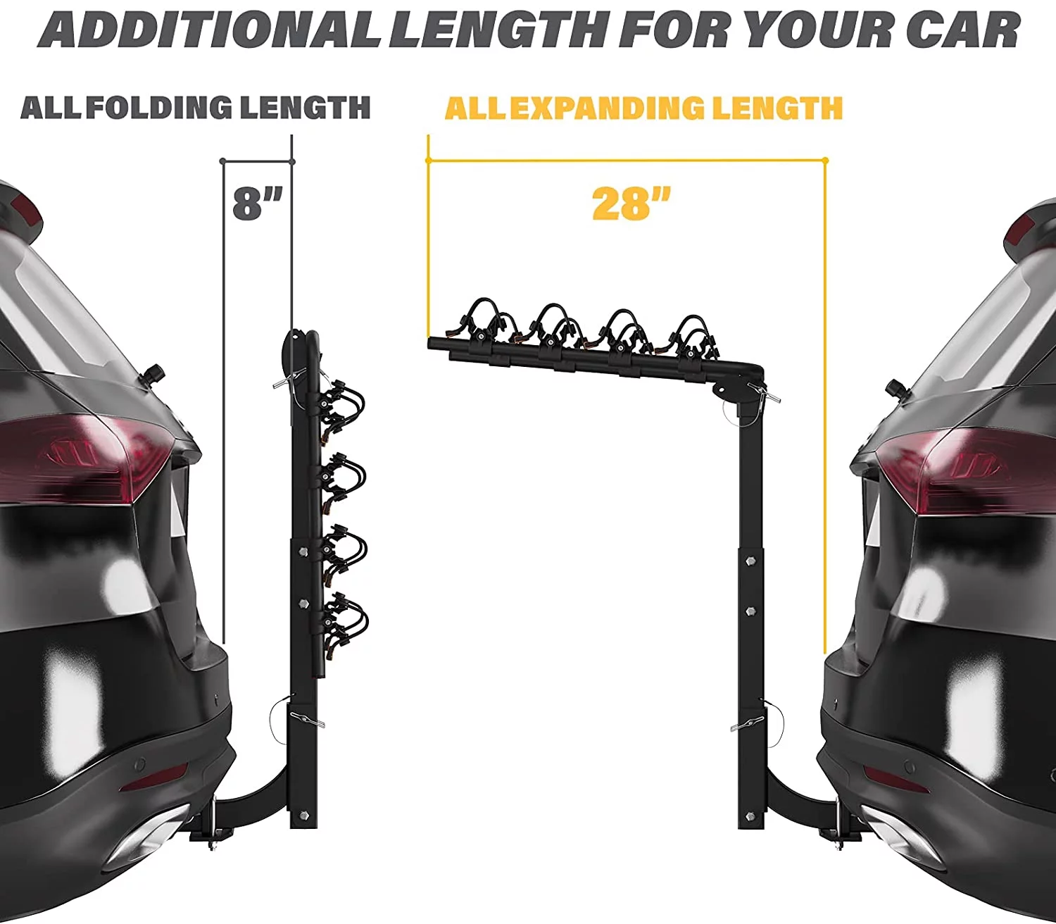 4 Bike Rack Bicycle Carrier Racks Hitch Mount Double Foldable Rack for Cars, Trucks, SUV's and minivans with a 2