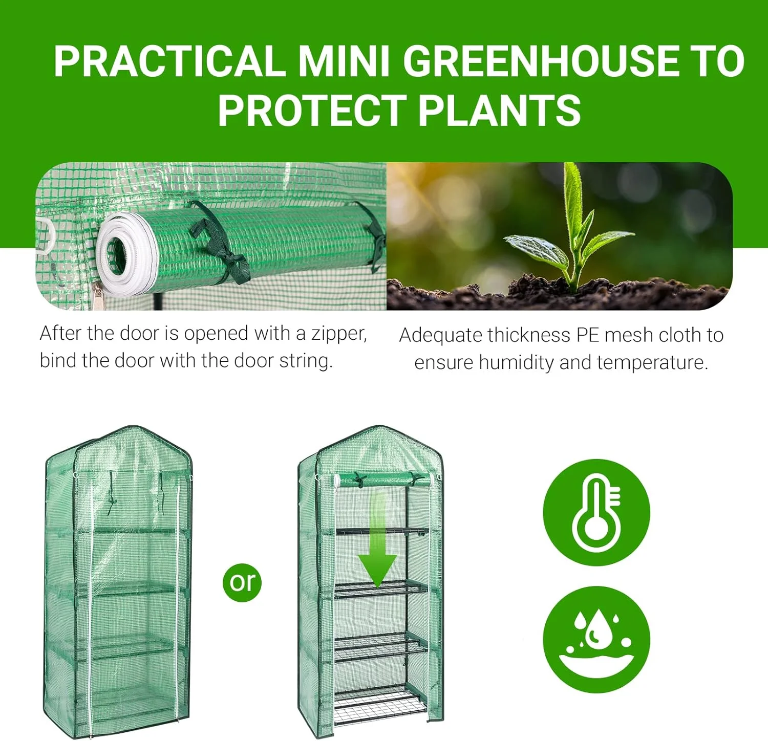 Mini Greenhouse, Small PE Plant Green House with 4 Tiers Rack, Shelf Clips, Roll-up Zipper Door, Gardening Supplies for Indoor Outdoor Seedling Frost Protection , 27