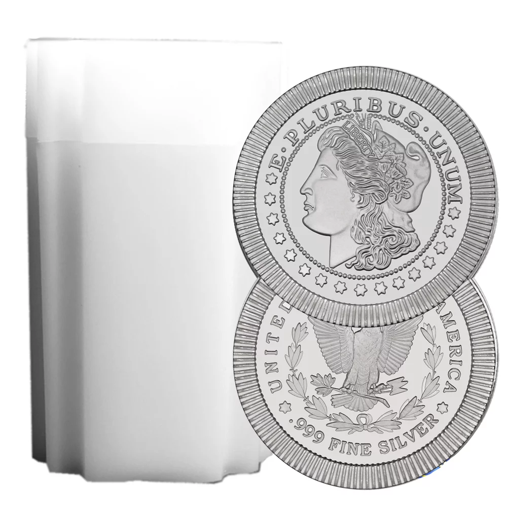 Lot of 100 - 1 Troy oz Morgan Stackable .999 Fine Silver Rounds 5 Full Rolls