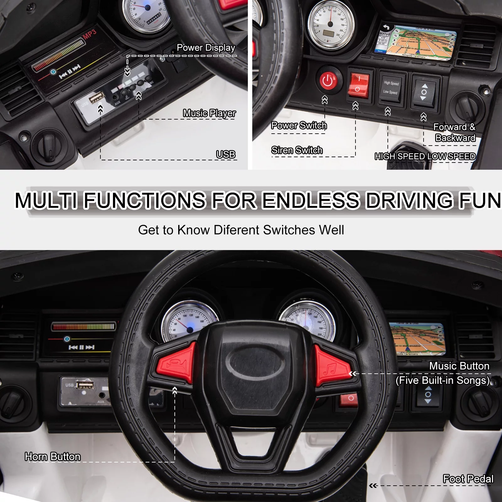 JOINATRE 12V Kids Ride On Car Truck, Battery Power Electric Car for Kids w/Parent Remote Control, 3 Speeds Ride on Toys with Suspension, LED Lights, Double Open Doors for Boys Girls Age 3-8 Yrs old