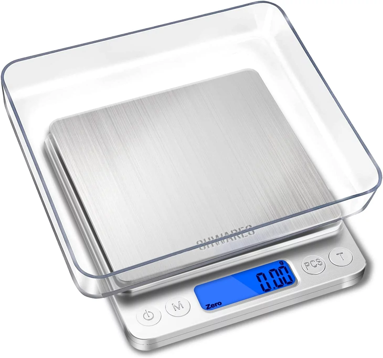 Food Scale, Rechargeable Kitchen Scale with Trays 3000g/0.1g, Small Scale with Tare Function Digital Scale Grams and Ounces for Weight Loss, Dieting, Cooking, Meal Prep, Coffee, Jewelry