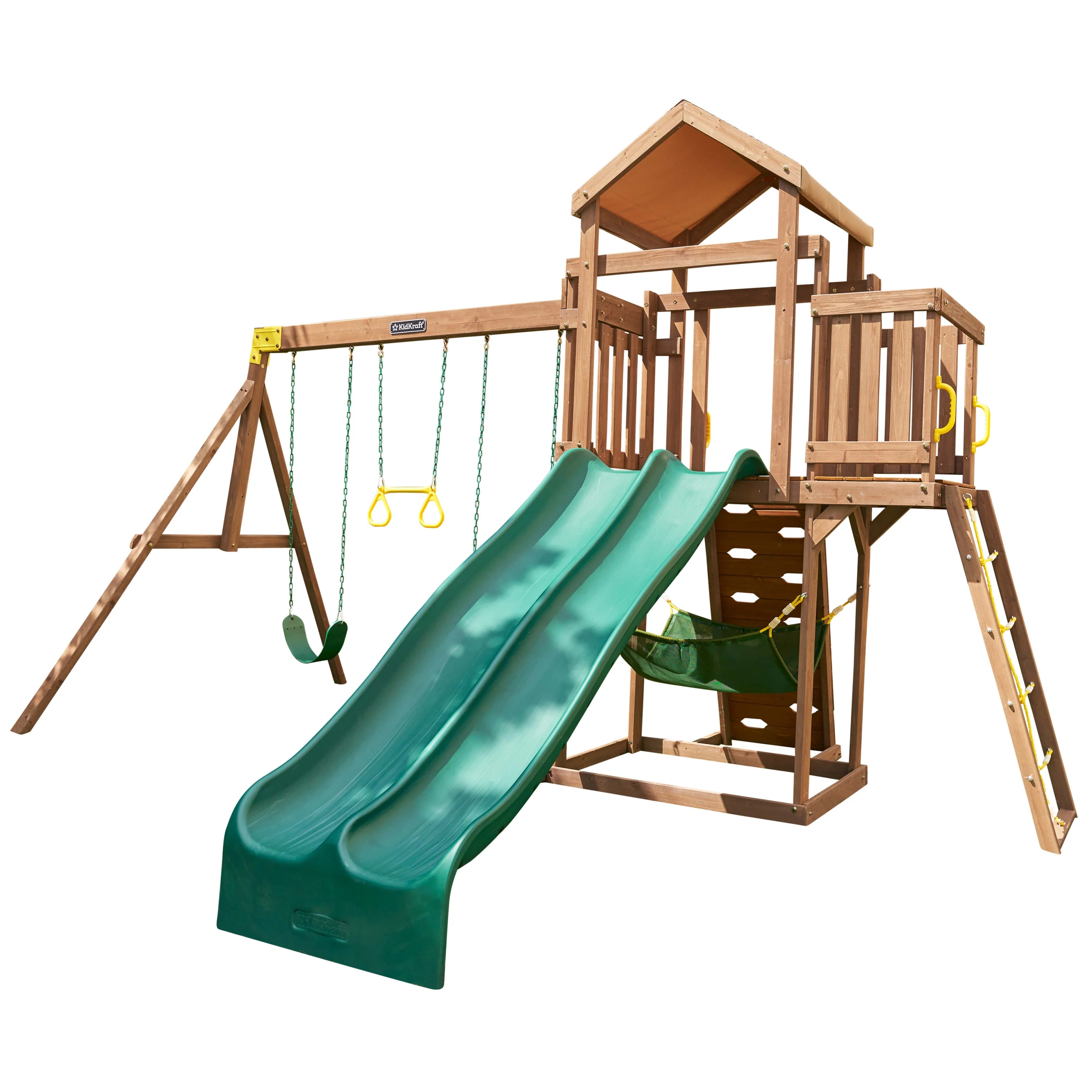 KidKraft Adventure Vista Wooden Outdoor Swing Set / Playset with Hammock, For Ages 3-10