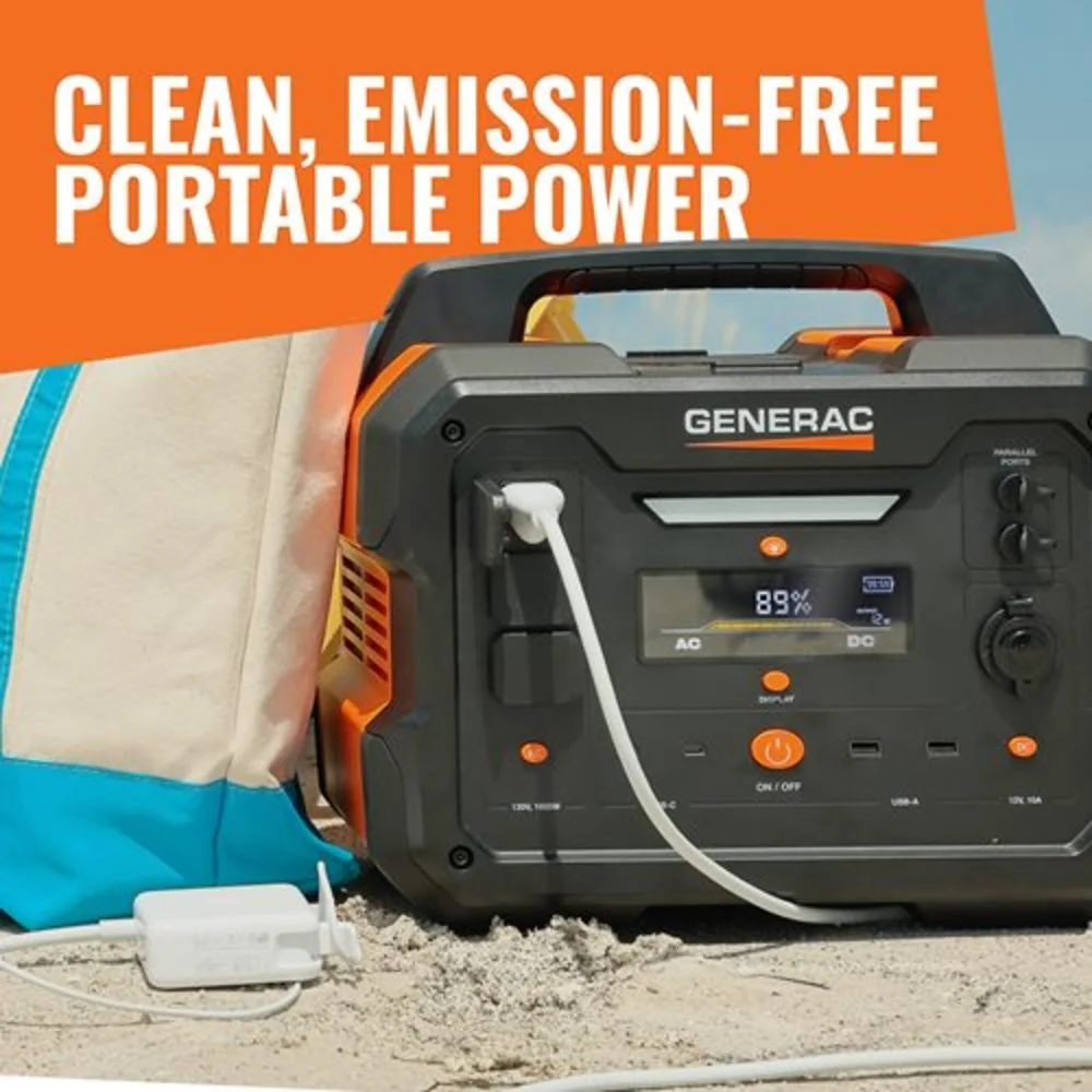 Generac 8025 Power Station 1600/3200 Watts 1086Wh Battery Powered Portable Generator - Solar Panel Charging Compatible