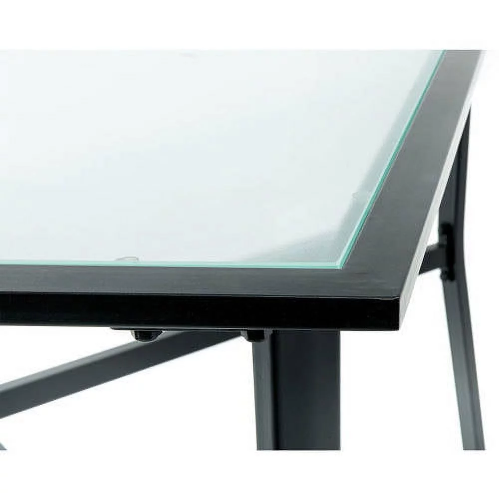 Hanover Lavallette 5-Piece Modern Outdoor Steel Dining Set with Umbrella, Ocean Blue