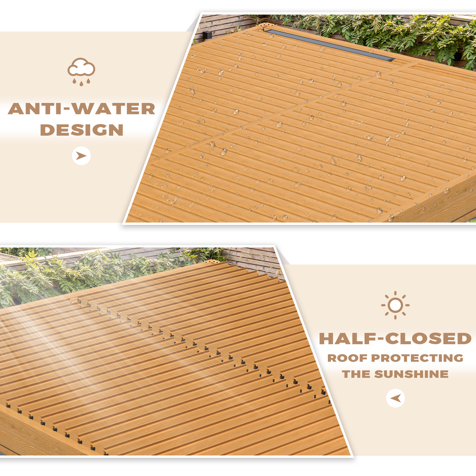 Richryce 10 ft. x 13 ft. Outdoor Louvered Pergola, Patio Pergola with with Auto Adjustable Aluminum Rainproof Roof， Wood