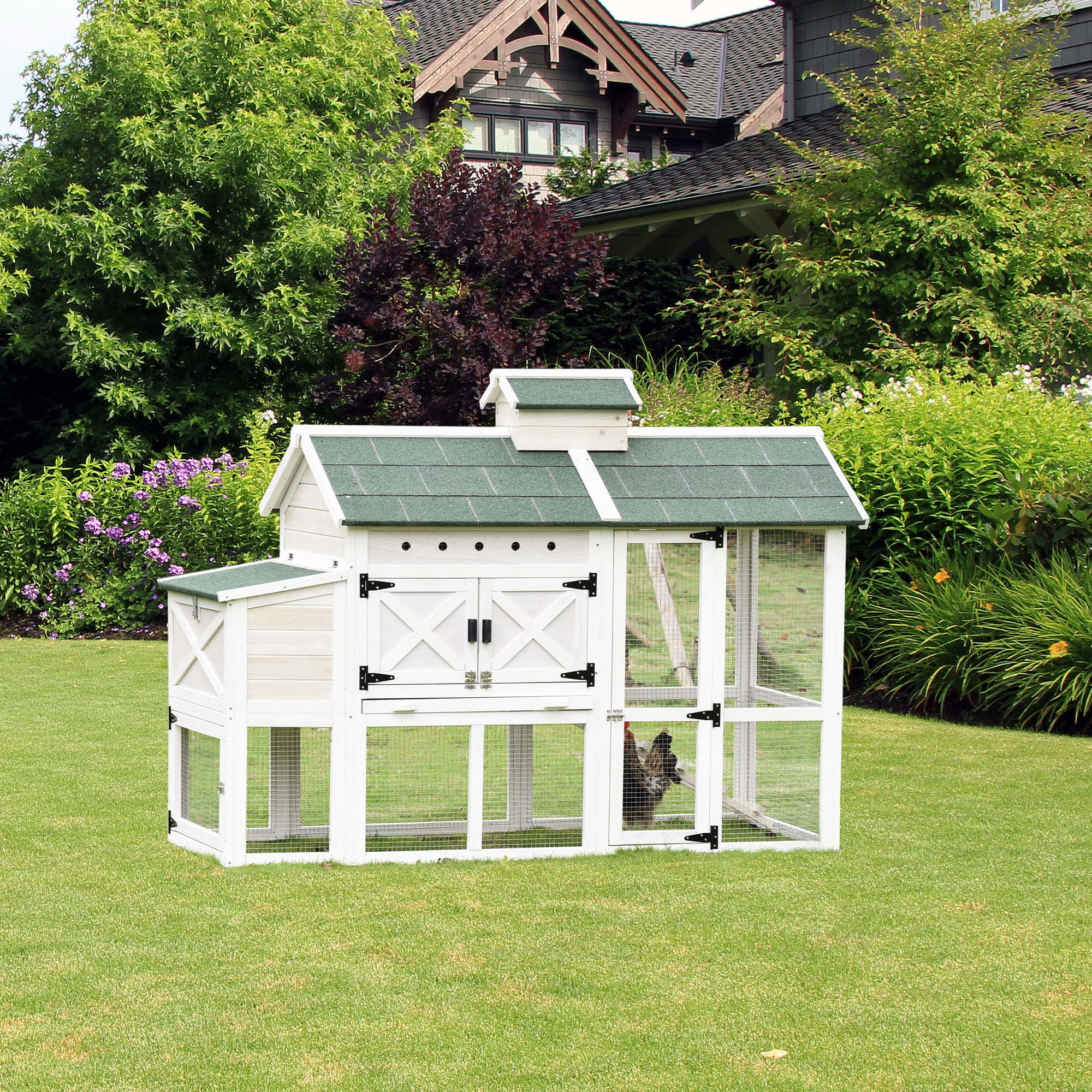 PawHut Wooden Chicken Coop Hen House with Removable Tray and Ventilated Hole 71