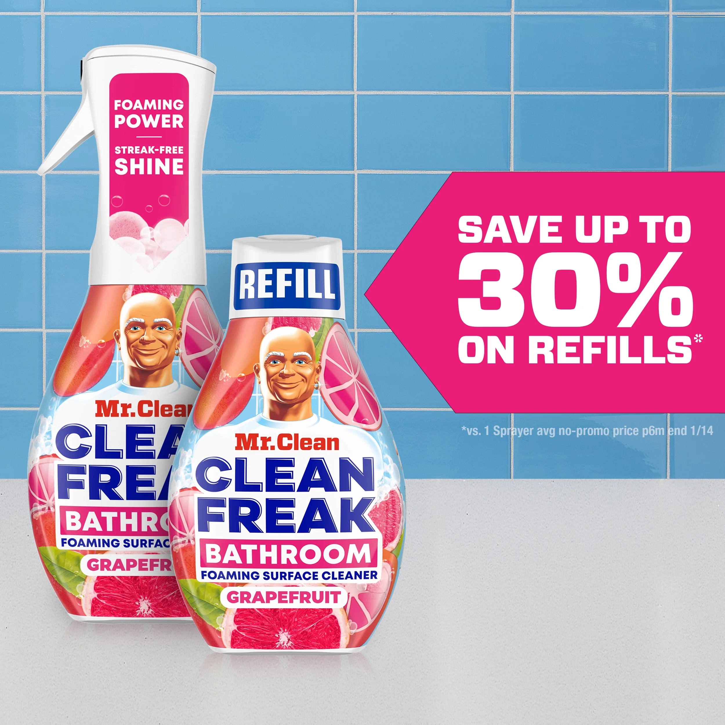 Mr Clean Clean Freak Bathroom Foaming Surface Cleaner Grapefruit, 16 fl oz