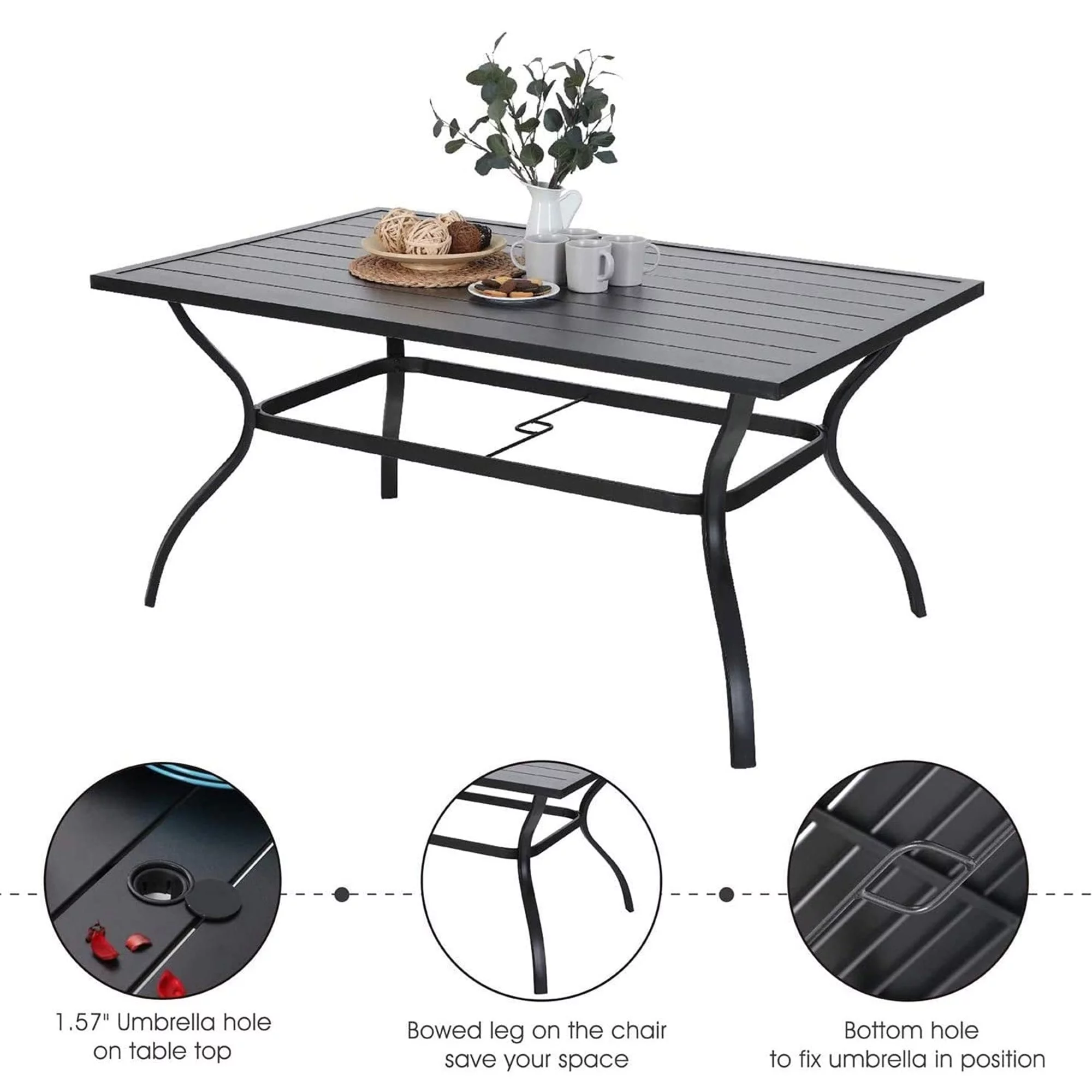 MF Studio 8-Piece Outdoor Patio Dining Set with 13 FT Double-sided Umbrella, 6 PCS Stacking Armchairs&1 PC Large Table for Dinner&Party, Black&Beige