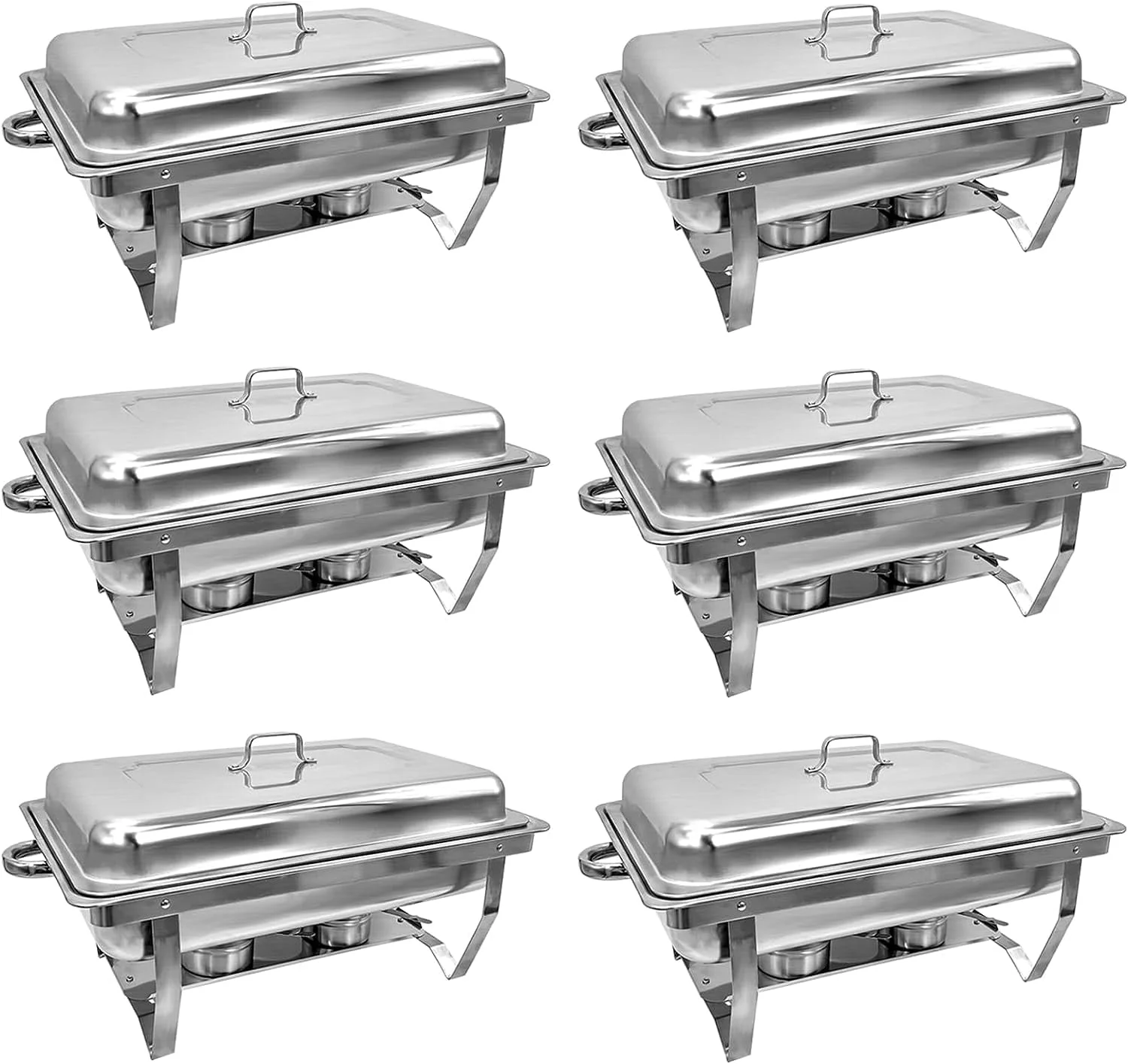 JSTUOKE Chafing Dish 6 Packs 9L/8QT Stainless Steel Chafer Full Size Rectangular Chafers for Catering Buffet Warmer Set with Folding Frame