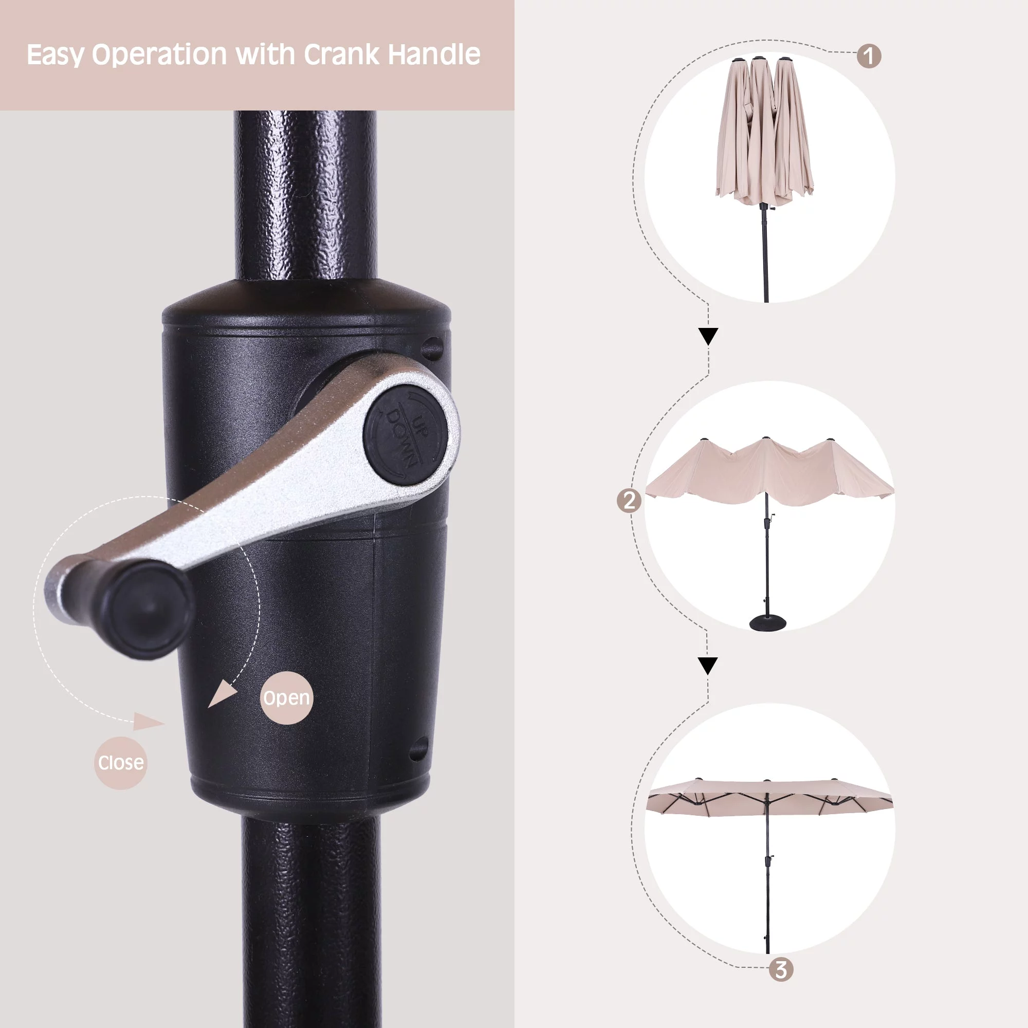 MF Studio 8-Piece Outdoor Patio Dining Set with 13 FT Double-sided Umbrella, 6 PCS Stacking Armchairs&1 PC Large Table for Dinner&Party, Black&Beige