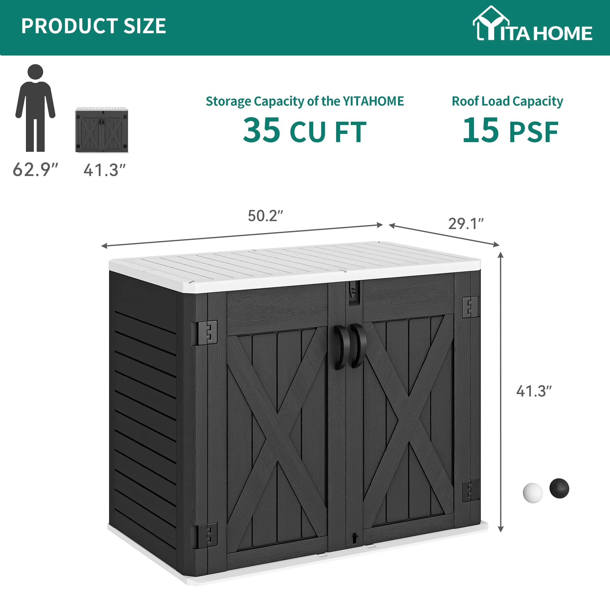 Dextrus Outdoor Horizontal Storage Shed with X-Shaped Lockable Door, 35 Cu Ft Weather Resistant Resin Tool Shed
