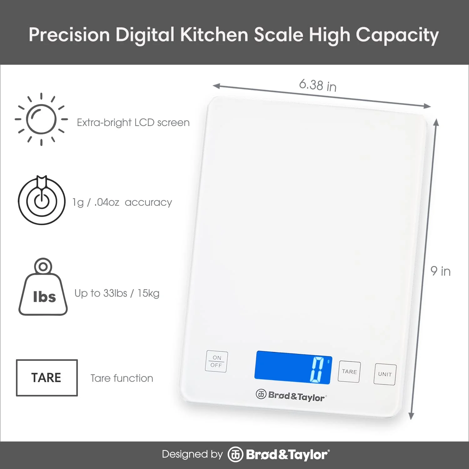 SUGIFT Digital Food Scale, 22lb Kitchen Scale Weight Grams and oz, 1g/0.1oz Precise Graduation for Baking, Cooking and Coffee-White