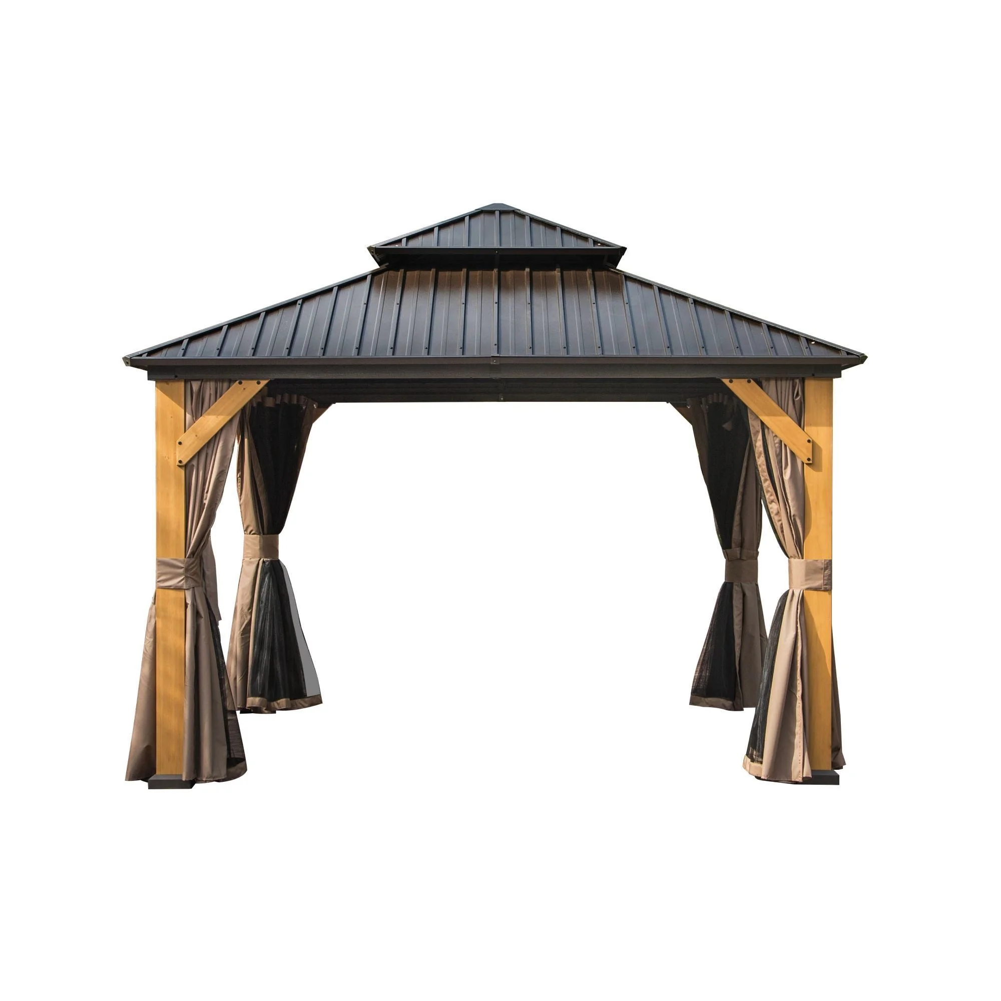 Shana 12 X 12 ft Hardtop Gazebo Outdoor Cedar Wood Frame - Brown