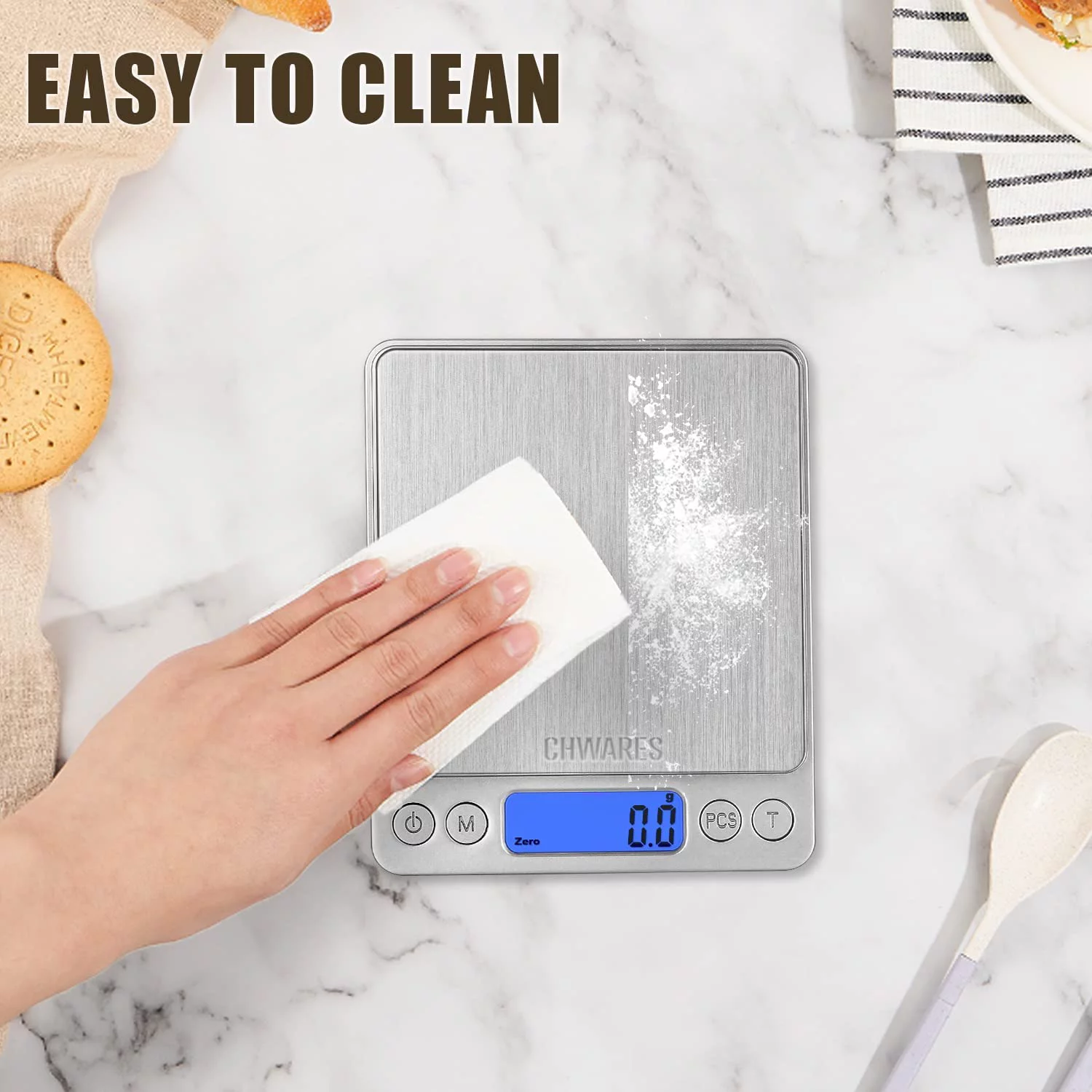 Food Scale, Rechargeable Kitchen Scale with Trays 3000g/0.1g, Small Scale with Tare Function Digital Scale Grams and Ounces for Weight Loss, Dieting, Cooking, Meal Prep, Coffee, Jewelry