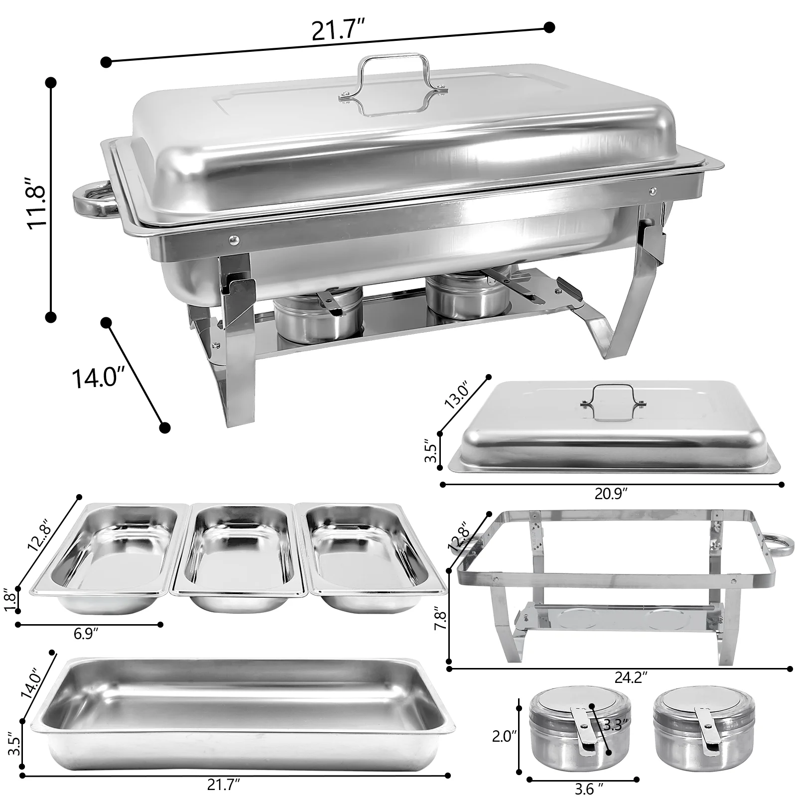 JSTUOKE 8QT Chafing Dish Buffet Set 1/3 Food Pan Stainless Steel 4 Pack for Catering Party