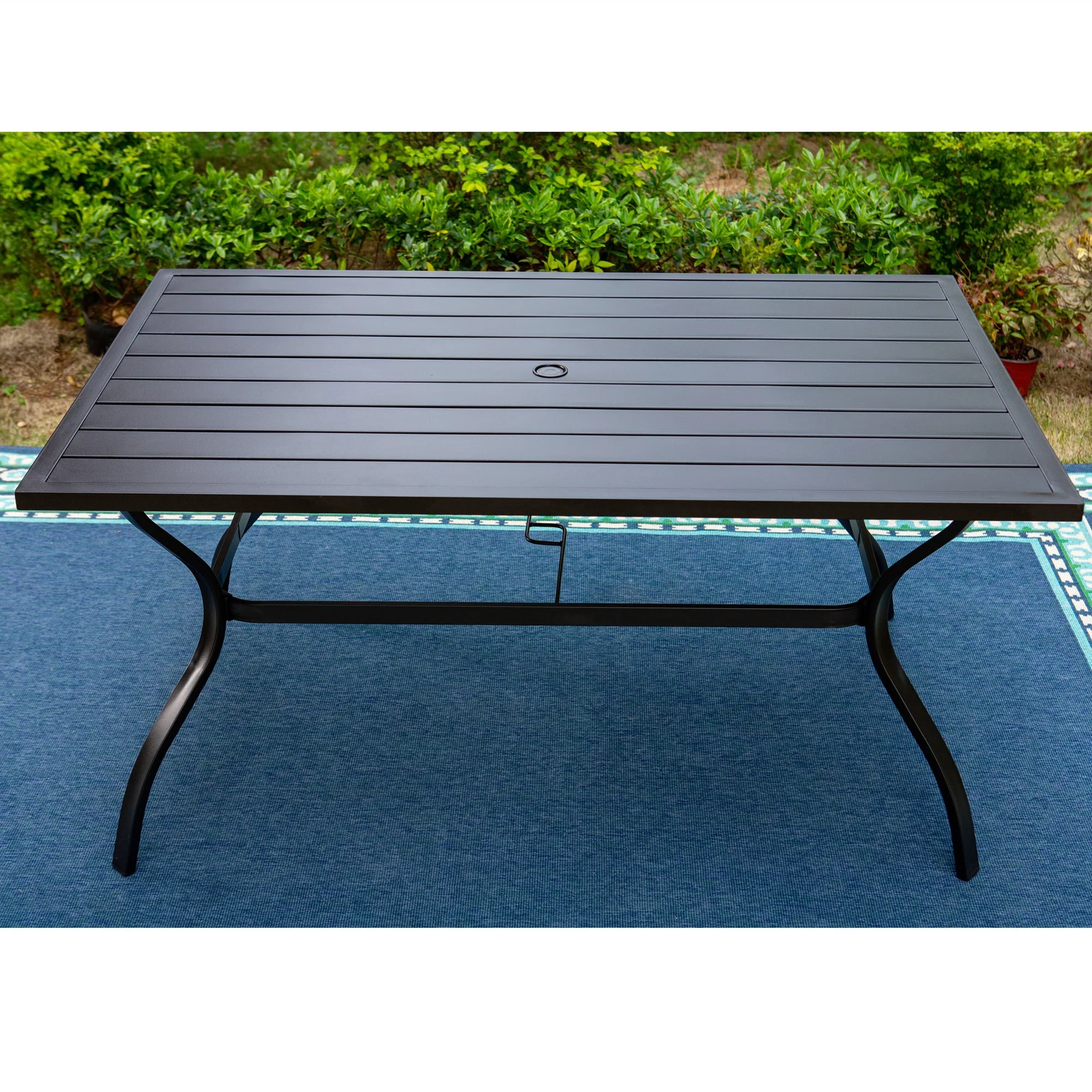 MF Studio 8-Piece Outdoor Patio Dining Set with 13 FT Double-sided Umbrella, 6 PCS Stacking Armchairs&1 PC Large Table for Dinner&Party, Black&Beige