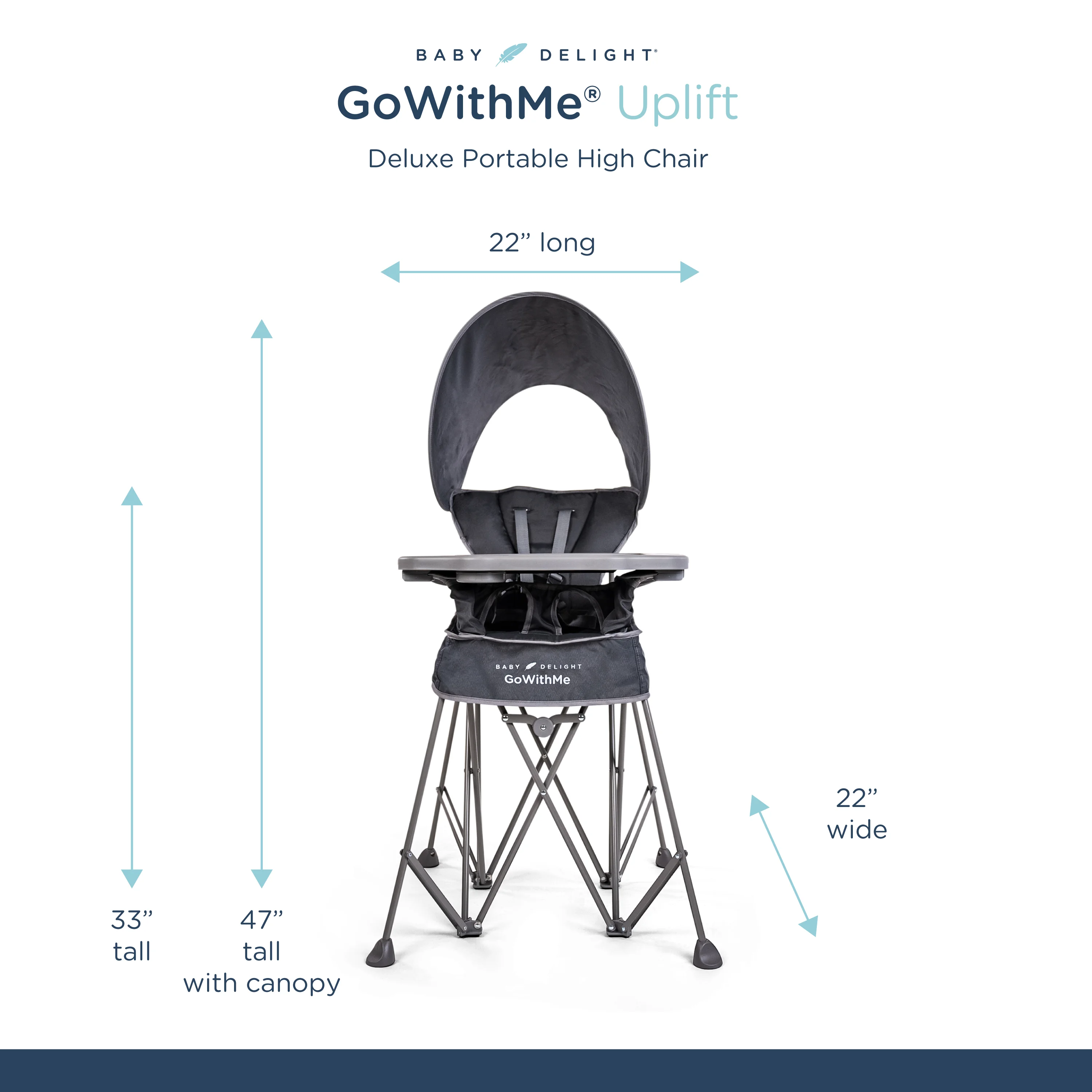 Baby Delight Go with Me Uplift Deluxe Portable High Chair with Canopy - Blue Wave (Unisex)