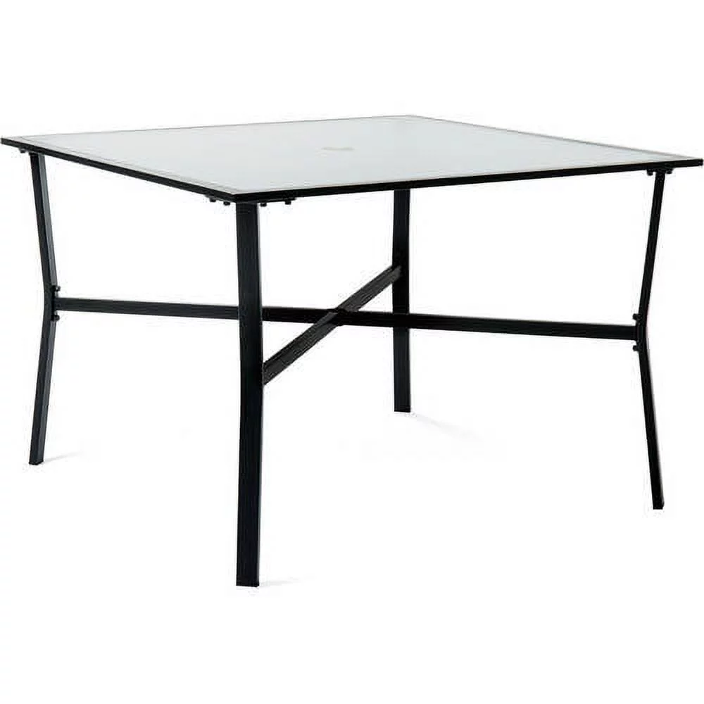 Hanover Lavallette 5-Piece Modern Outdoor Steel Dining Set with Umbrella, Ocean Blue