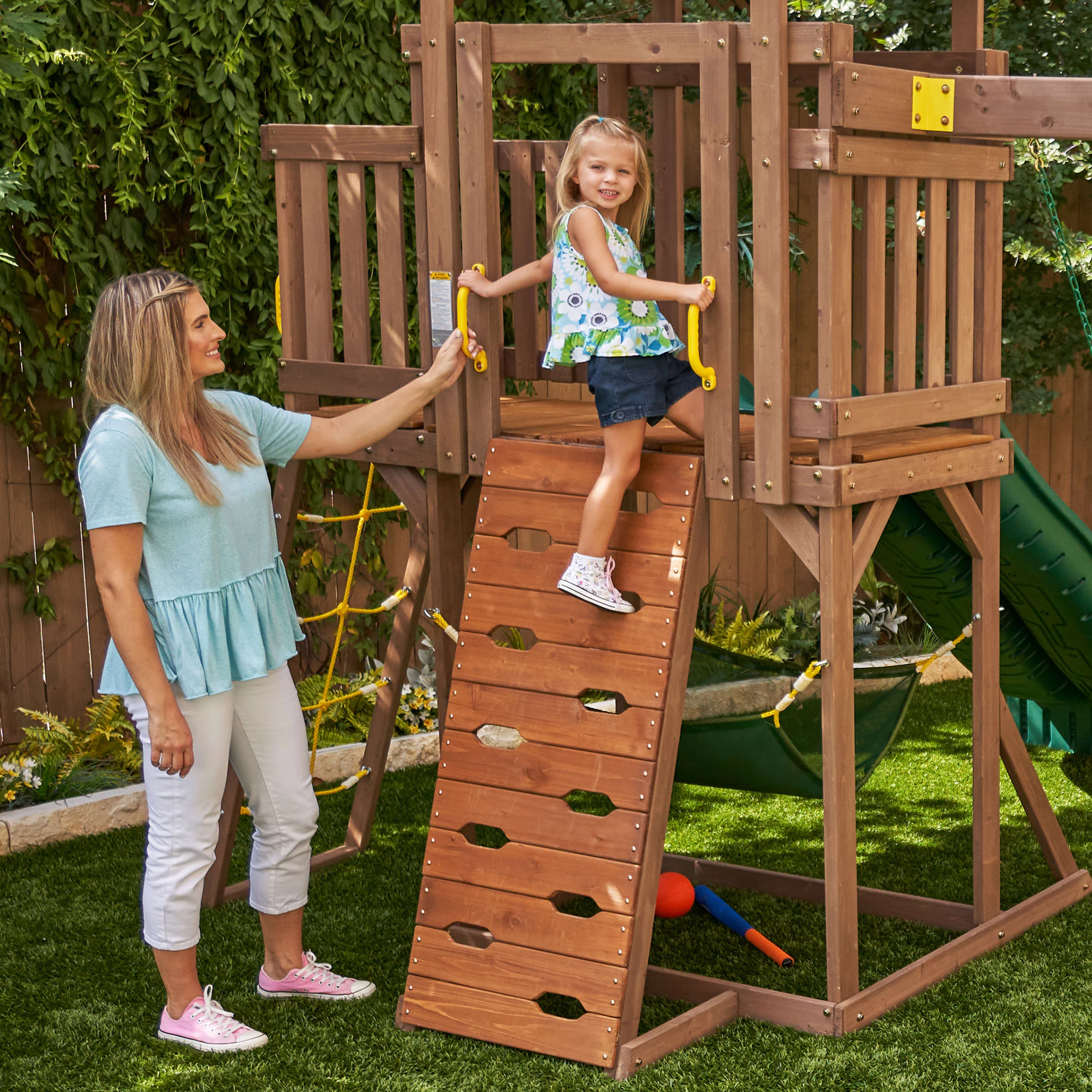 KidKraft Adventure Vista Wooden Outdoor Swing Set / Playset with Hammock, For Ages 3-10