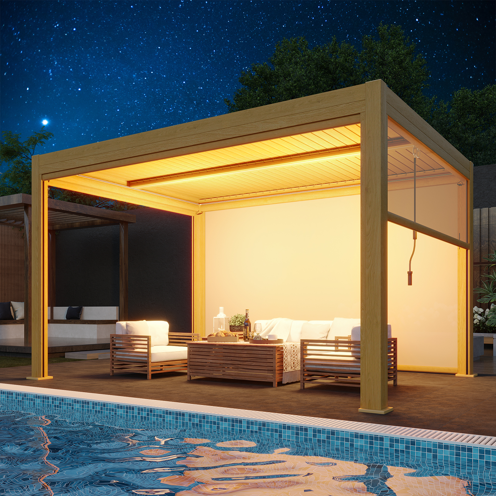 Richryce 10 ft. x 13 ft. Outdoor Louvered Pergola, Patio Pergola with with Auto Adjustable Aluminum Rainproof Roof， Wood