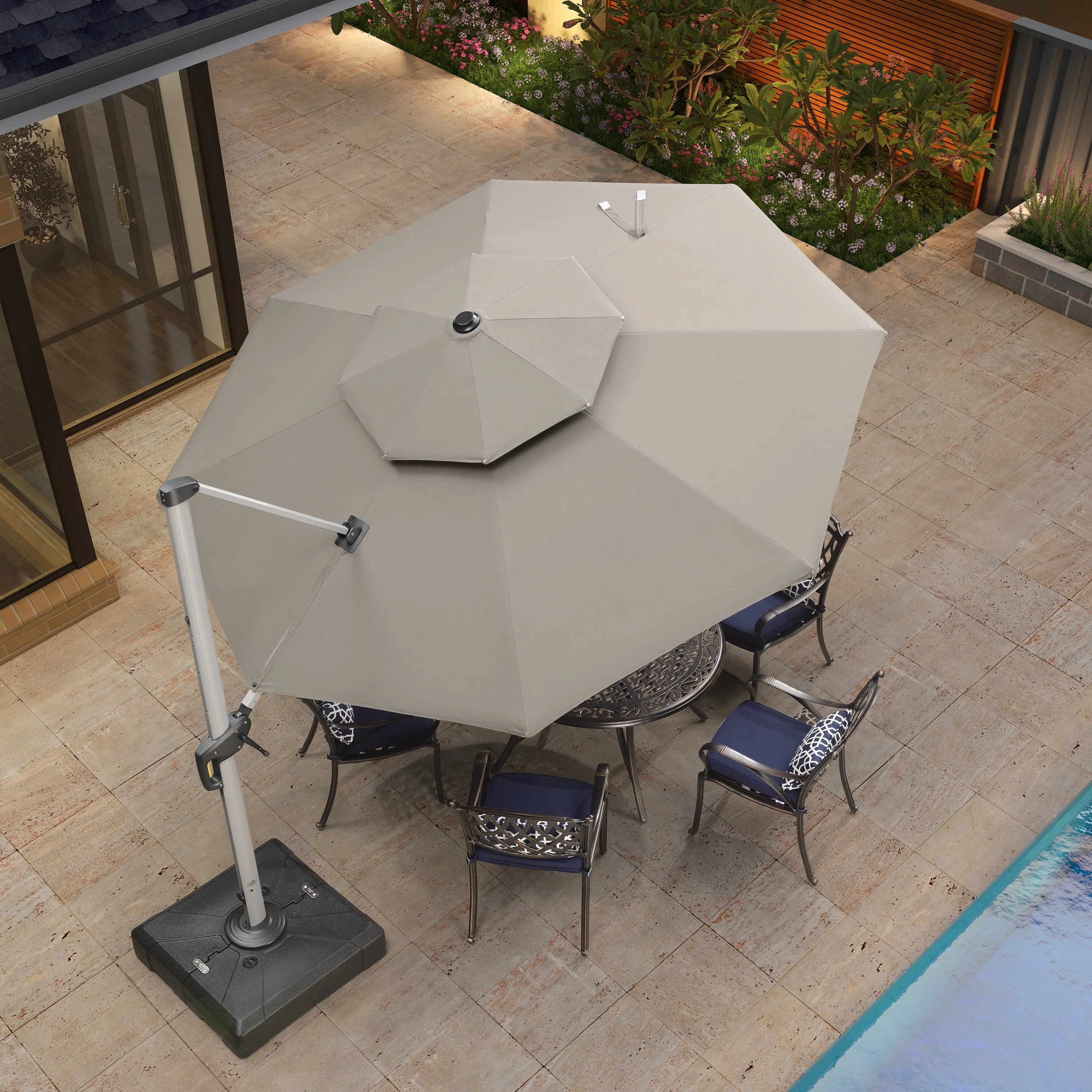 PURPLE LEAF Sunbrella Umbrella 11ft Deluxe Round Patio Umbrella Grey/Classic