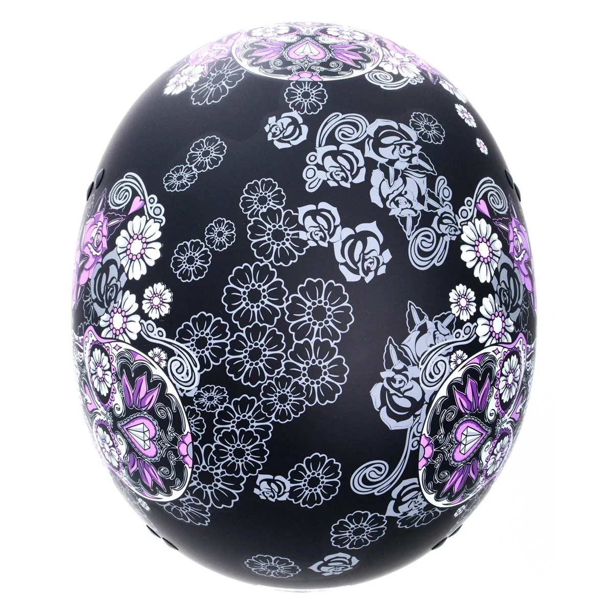 Hot Leathers HLD1031 'Sugar Skull' Flat Black Motorcycle DOT Approved Skull Cap Half Biker Helmet Medium