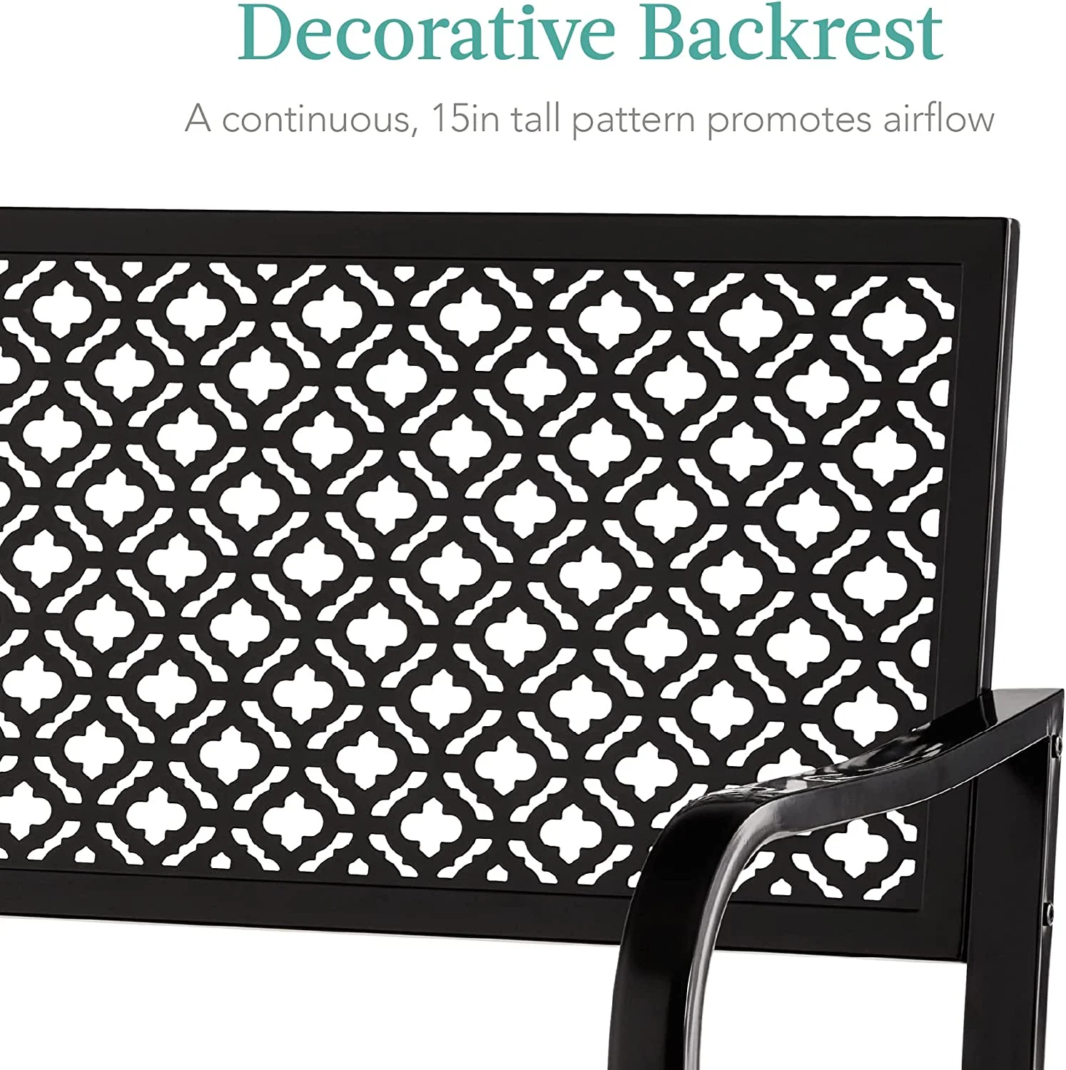 Outdoor Bench 2-Person Metal Steel Benches Furniture for Garden, Patio, Porch, Entryway w/Geometric Backrest, 790lb Capacity – Black