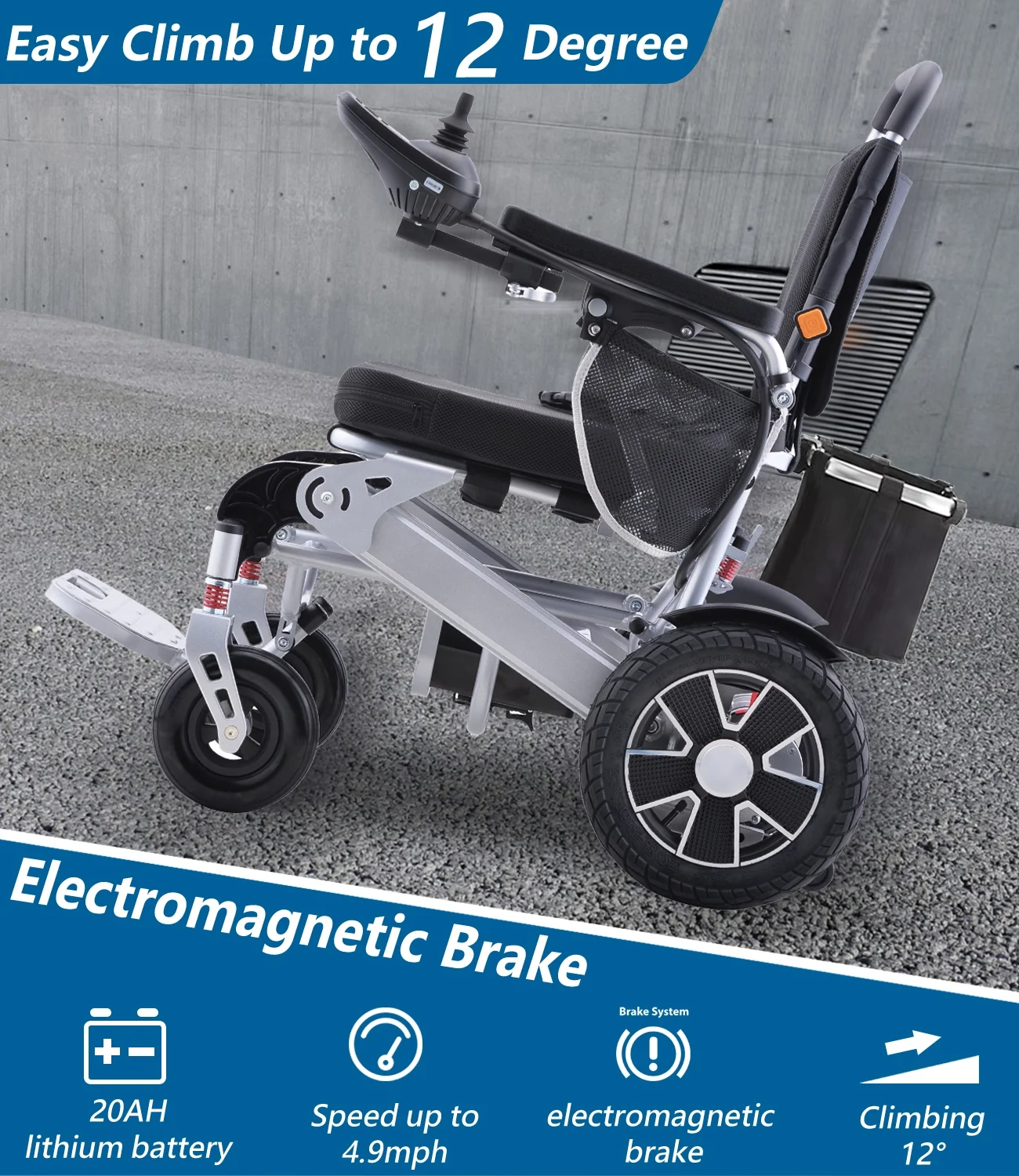 Broobey 40Km Foldable Electric Wheelchair Portable Electric Wheelchairs for Adults and Seniors Light Electric Wheelchair Battery 20Ah Electric Wheelchair Weights Load Capacity 300lbs Sliver