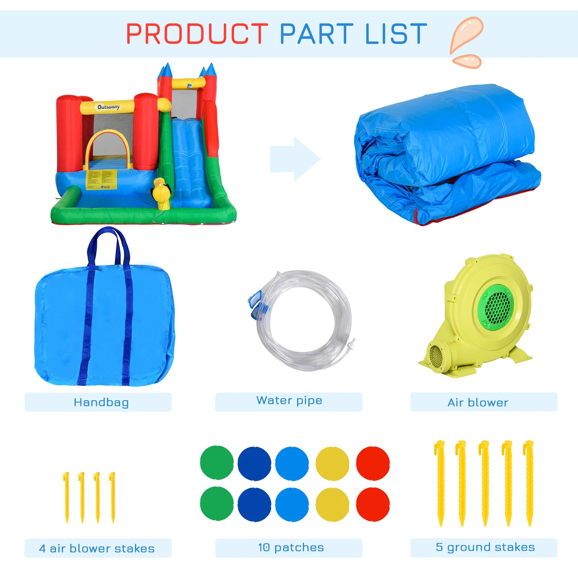 POWANLI Outsunny 6-in-1 Kids Bounce House Inflatable Water Slide with Pool, Water Cannon, Climbing Wall, Inflator Included, Jumping Castle Kids Backyard Activity Outdoor Water Play Toy