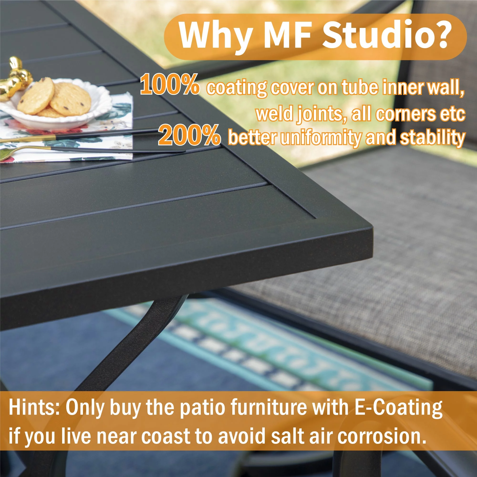 MF Studio 8-Piece Outdoor Patio Dining Set with 13 FT Double-sided Umbrella, 6 PCS Stacking Armchairs&1 PC Large Table for Dinner&Party, Black&Beige