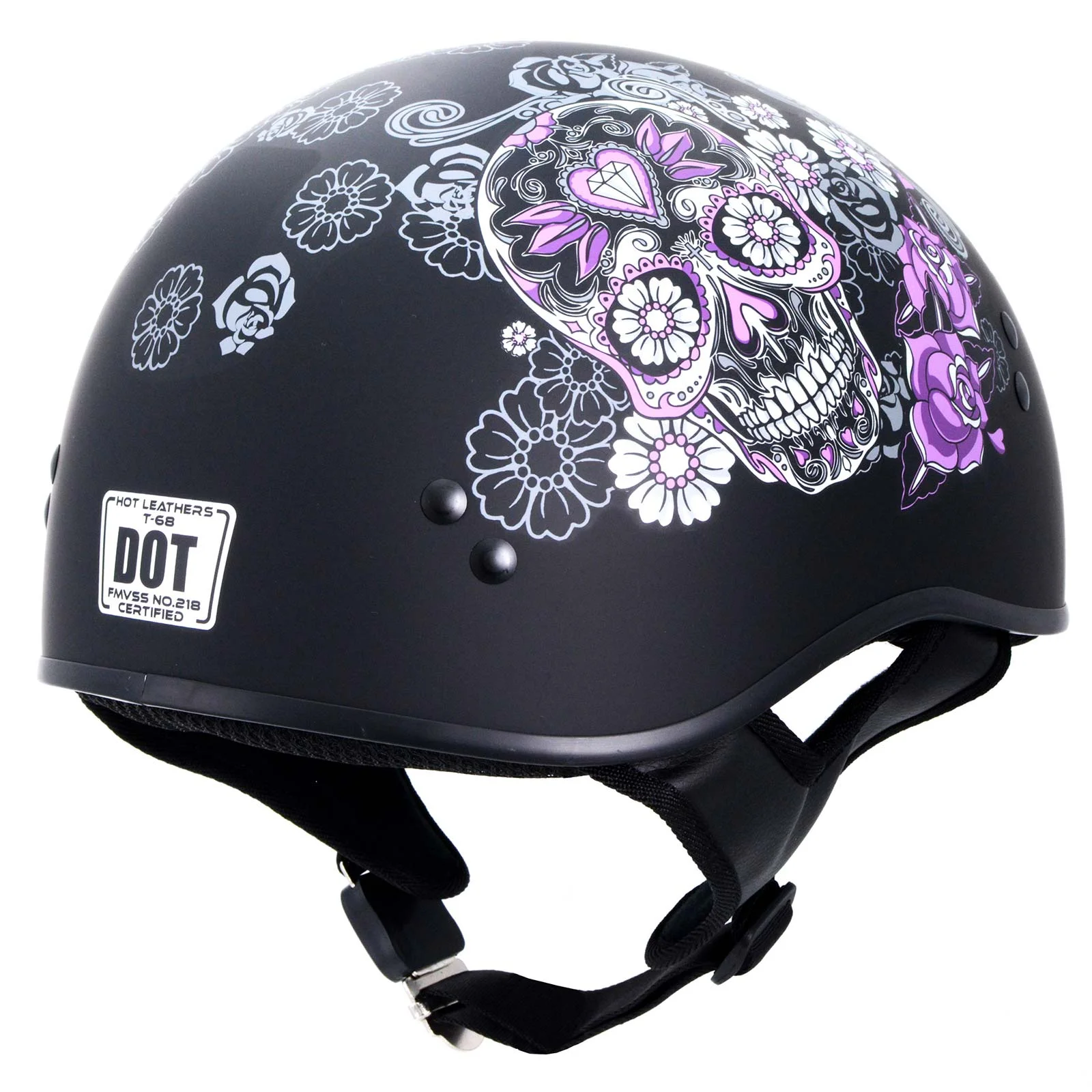 Hot Leathers HLD1031 'Sugar Skull' Flat Black Motorcycle DOT Approved Skull Cap Half Biker Helmet Medium