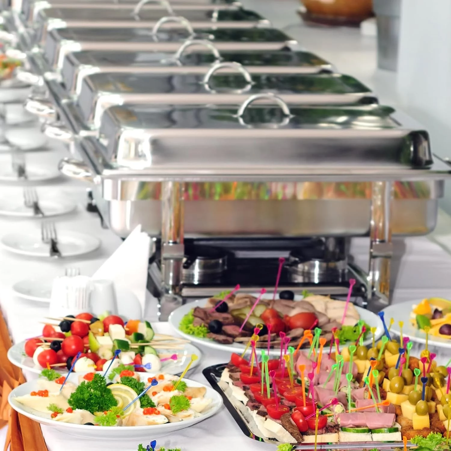 JSTUOKE Chafing Dish 6 Packs 9L/8QT Stainless Steel Chafer Full Size Rectangular Chafers for Catering Buffet Warmer Set with Folding Frame