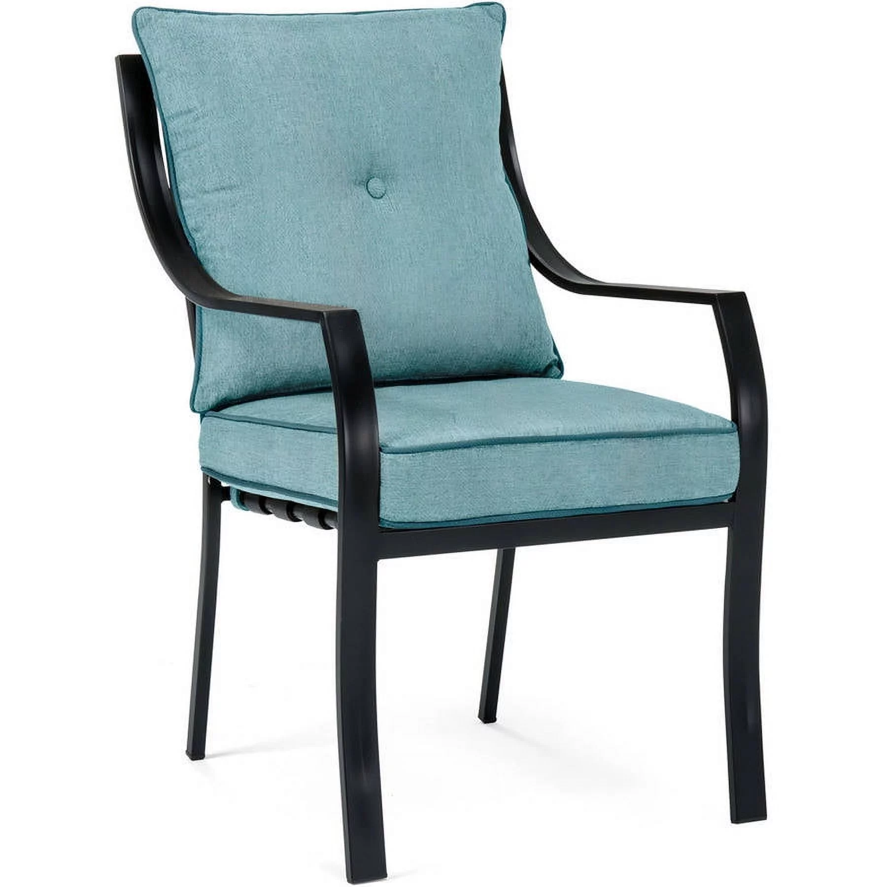 Hanover Lavallette 5-Piece Modern Outdoor Steel Dining Set with Umbrella, Ocean Blue