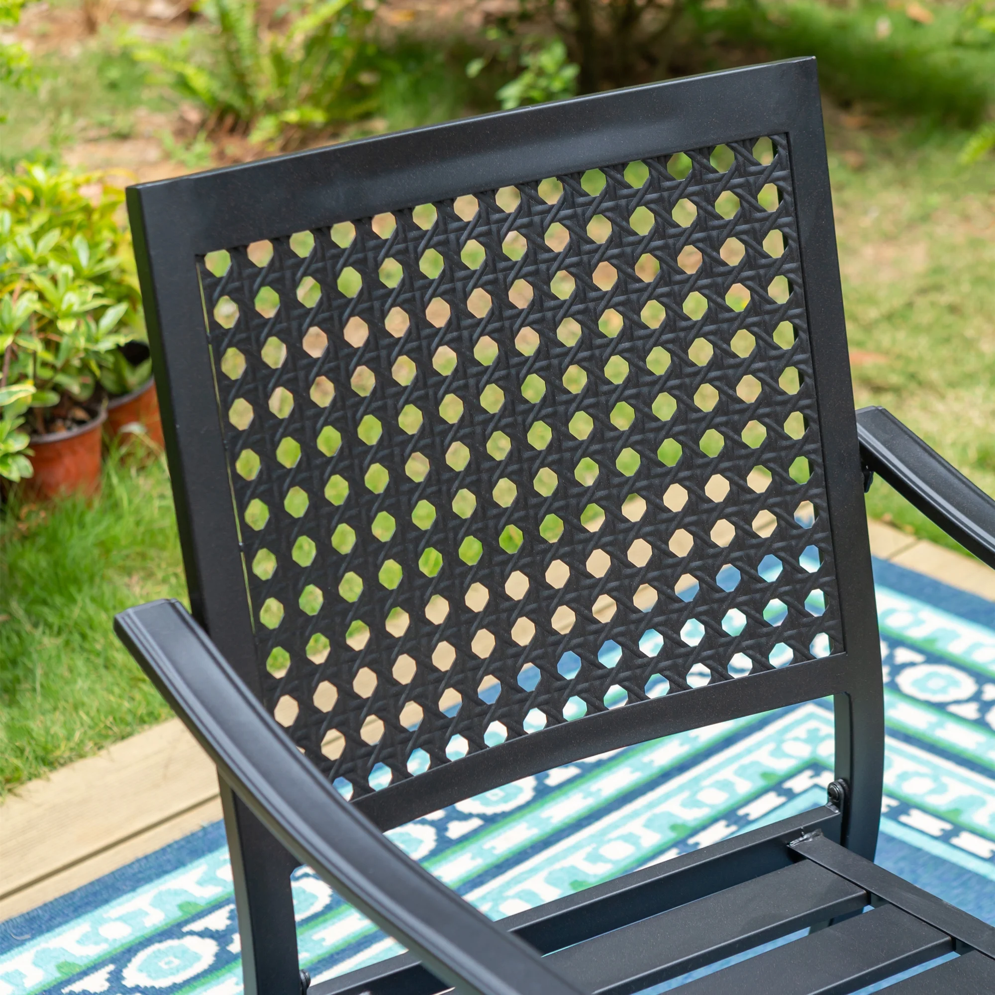 MF Studio 8-Piece Outdoor Patio Dining Set with 13 FT Double-sided Umbrella, 6 PCS Stacking Armchairs&1 PC Large Table for Dinner&Party, Black&Beige