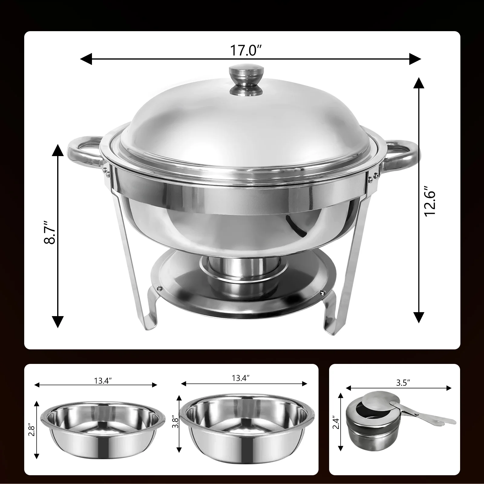 JSTUOKE 2-Pack Chafing Dish Buffet Set, 6QT Round Buffet Servers and Warmers Set, Stainless Steel Catering Food Warmer with Lid & Holder for Party