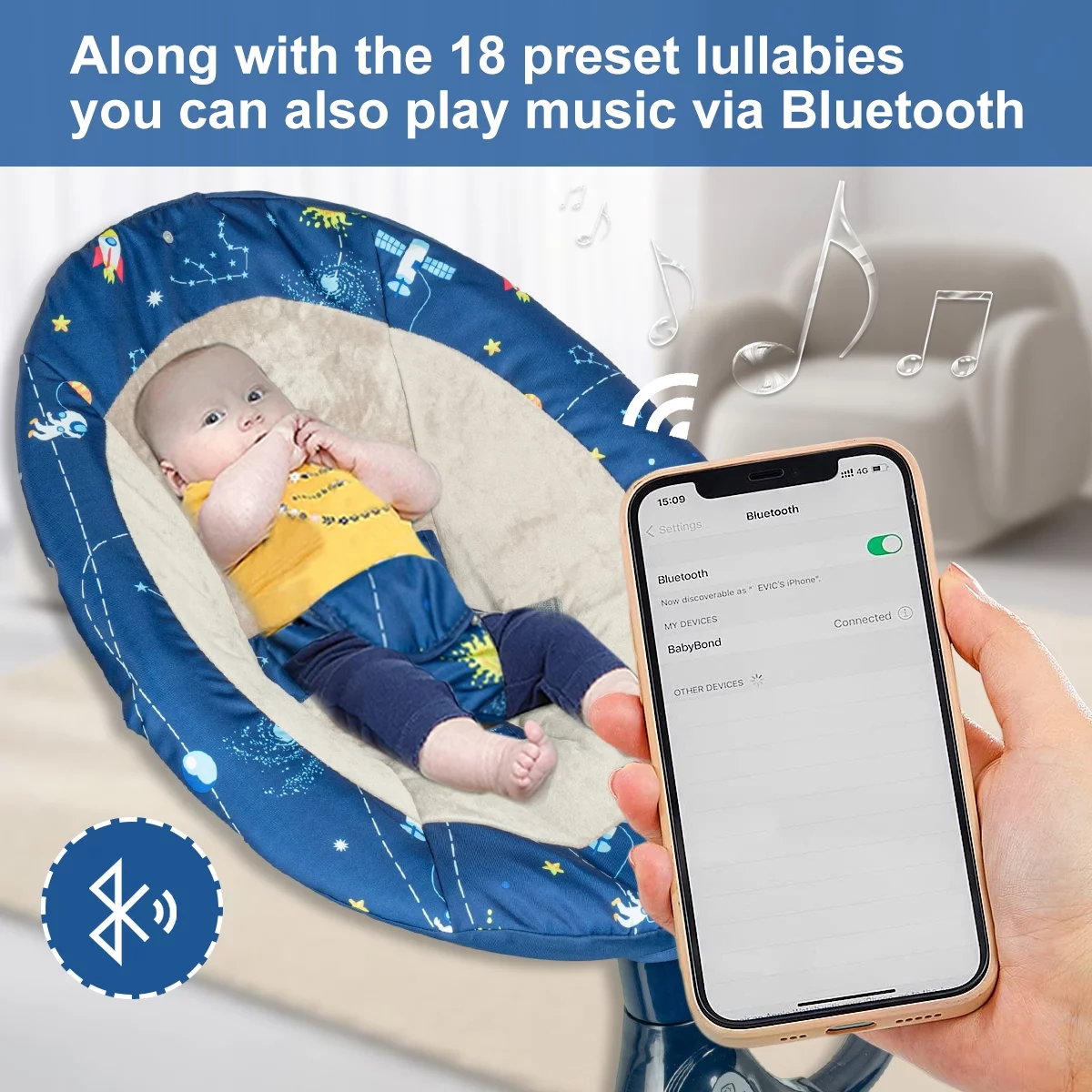 MONEHANE Baby Swing for Infants - Motorized, Bluetooth Speaker, Remote Control, Blue