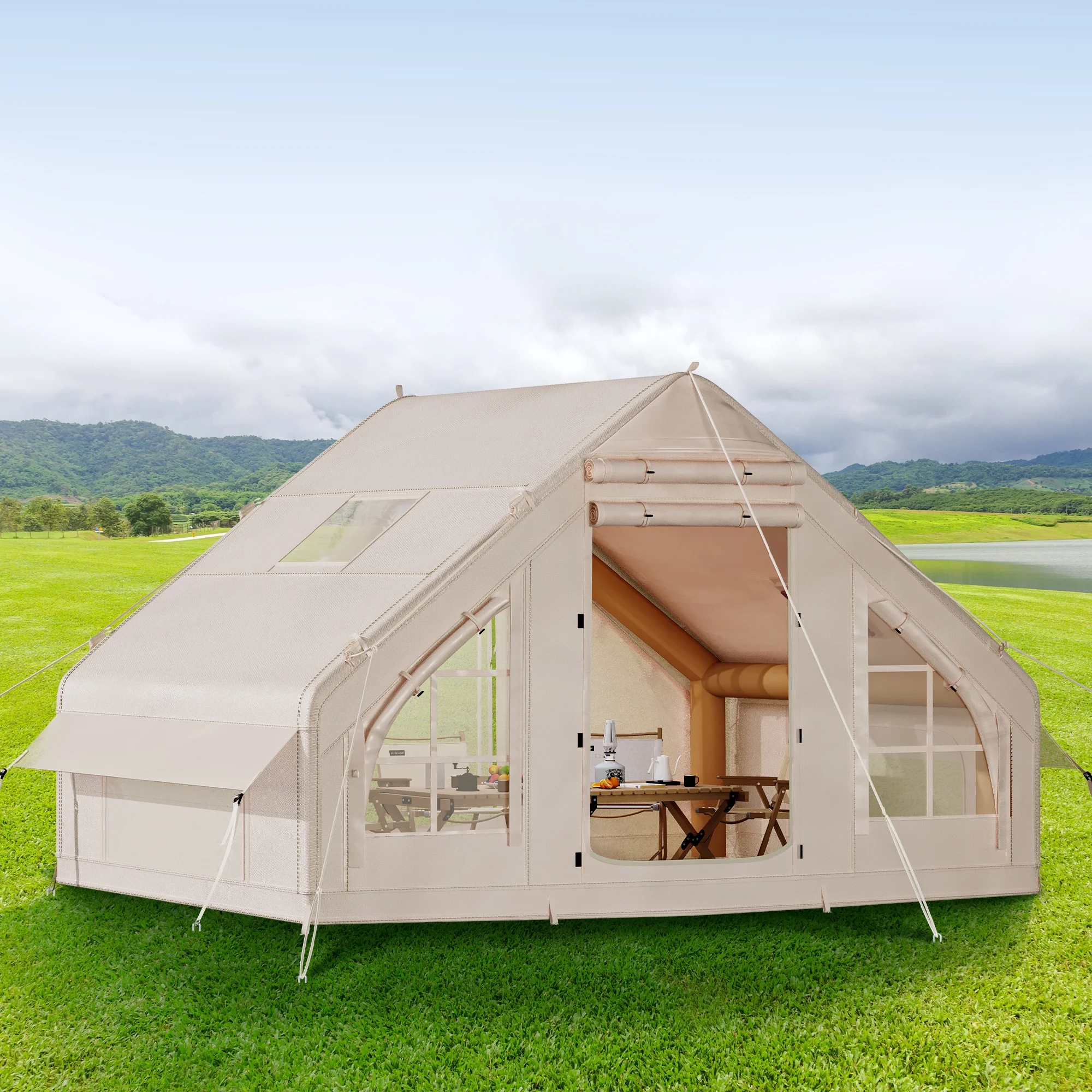 Dextrus Inflatable Camping Tent with Pump, Glamping Tents, Easy Setup 4 Season Waterproof Windproof Outdoor Blow Up Tent, Suitable for 2-6 people