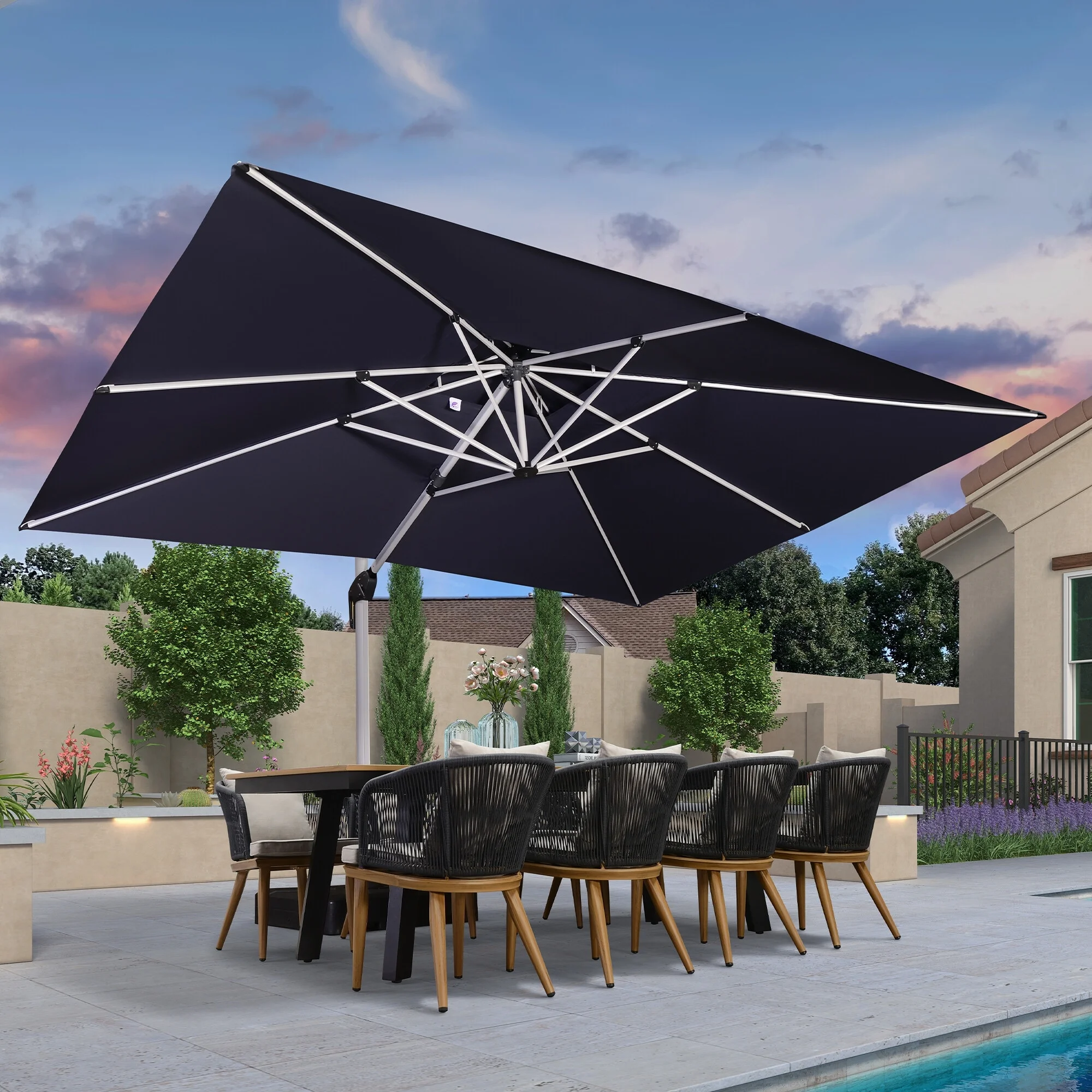 PURPLE LEAF 10 x 13ft Outdoor Rectangle Large Cantilever Umbrella Navy Blue